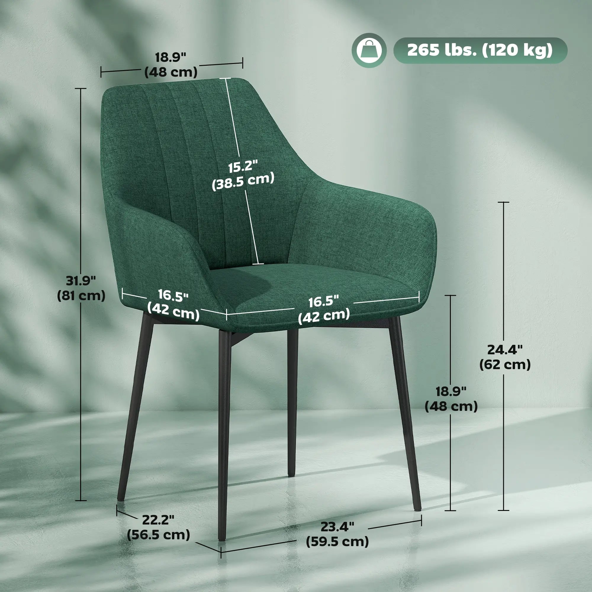 Upholstered Dining Chairs Set of 2, Linen Fabric, Metal Legs, Dark Green Dining Chairs at Gallery Canada