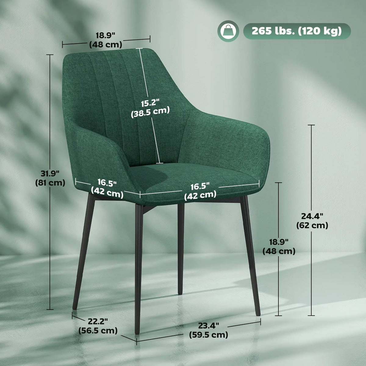 Upholstered Dining Chairs Set of 2, Linen Fabric, Metal Legs, Dark Green Dining Chairs at Gallery Canada