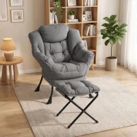 Lazy Chair With Ottoman, Peach Skin Fabric, Dark Grey