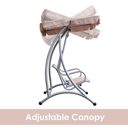3 Seat Metal Swing Chair Hammock, Canopy Cover, Heavy Duty, Patio Garden Outdoor, Beige Patio Swings with Stand at Gallery Canada