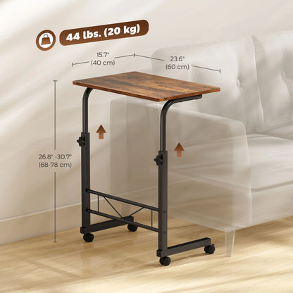 Mobile Standing Desk, Adjustable Height, 23.5 Inch, Rustic Brown, Brown Side Tables at Gallery Canada