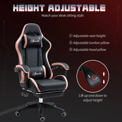 Gaming Chair, PU Leather Office Desk Chair with Footrest, Swivel Wheels, 135° Reclining Back, Black Video Game Chairs at Gallery Canada