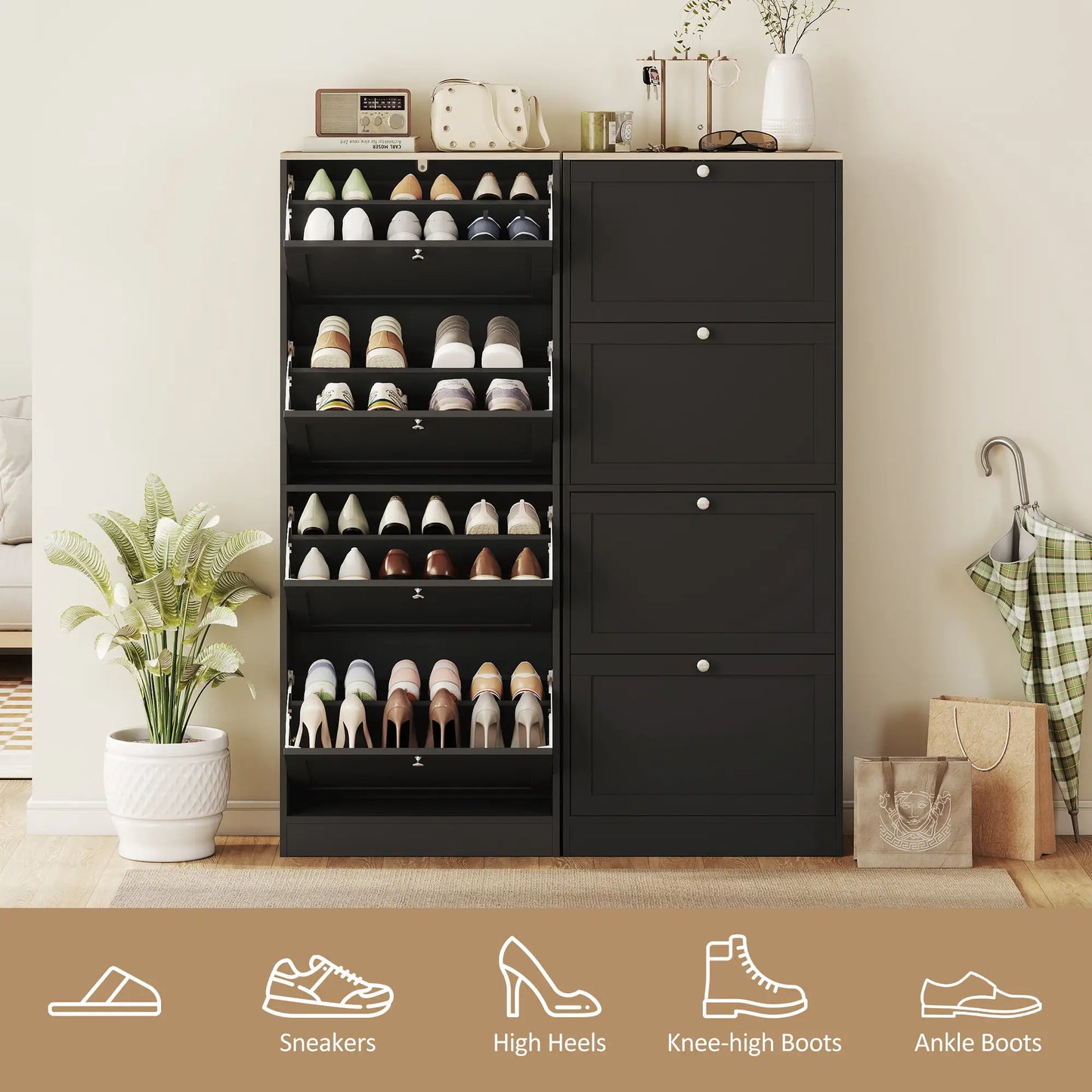 Shoe Storage Cabinet with 4 Flip Drawers, Adjustable Shelves, 18-24 Pairs, Black Shoe Storage Cabinets & Racks at Gallery Canada