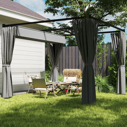 10' x 10' Retractable Pergola, Garden Gazebo with Curtains, Light Grey Pergolas at Gallery Canada
