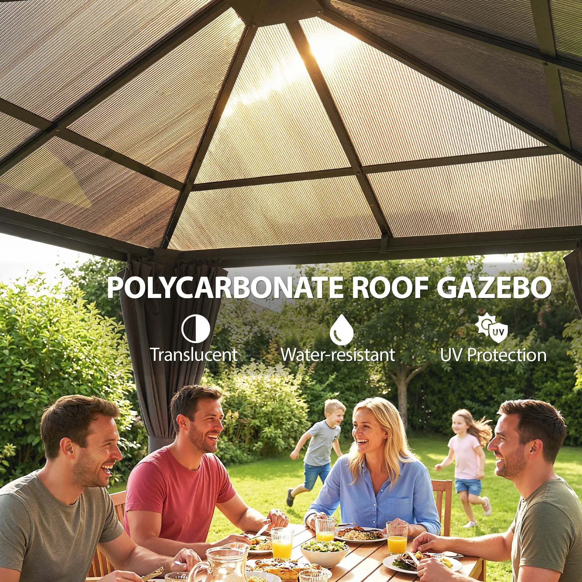 10' x 10' Hardtop Gazebo, Steel Frame, UV50+ Polycarbonate Roof, Light Grey Gazebos at Gallery Canada