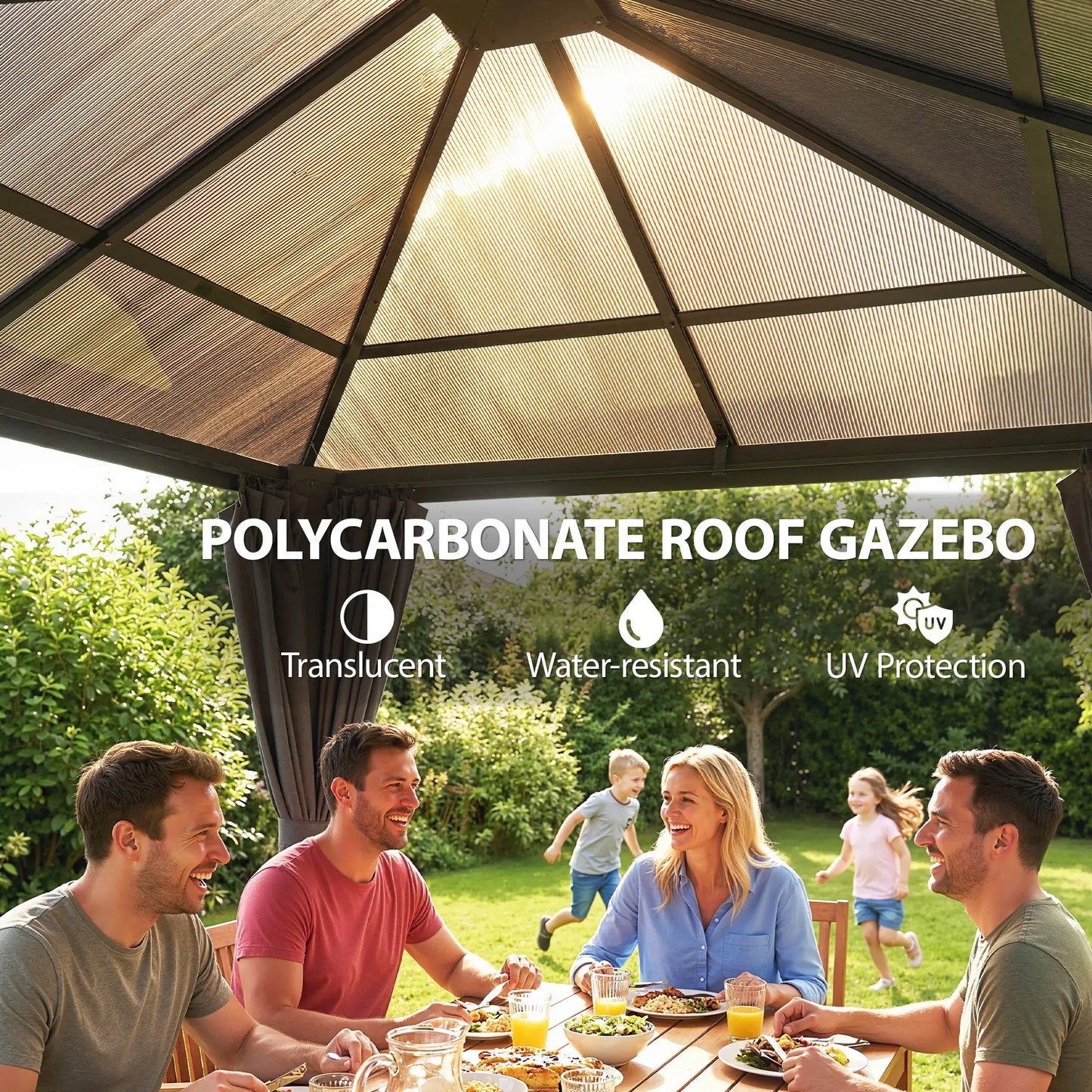 10' x 10' Hardtop Gazebo, Steel Frame, UV50+ Polycarbonate Roof, Light Grey Gazebos at Gallery Canada