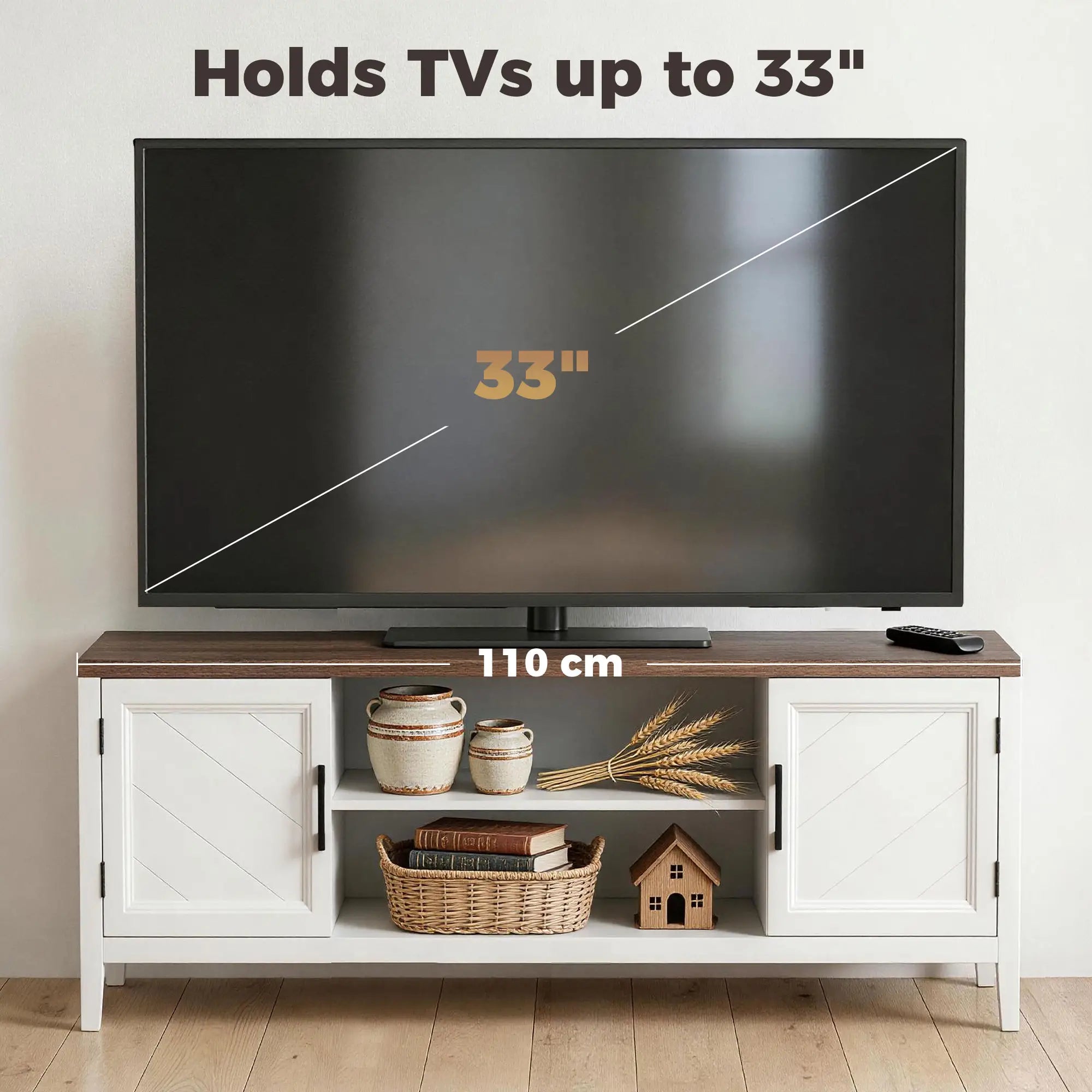 TV Stand for 55 Inch TV, Entertainment Center with Shelves, White and Brown TV Stands at Gallery Canada