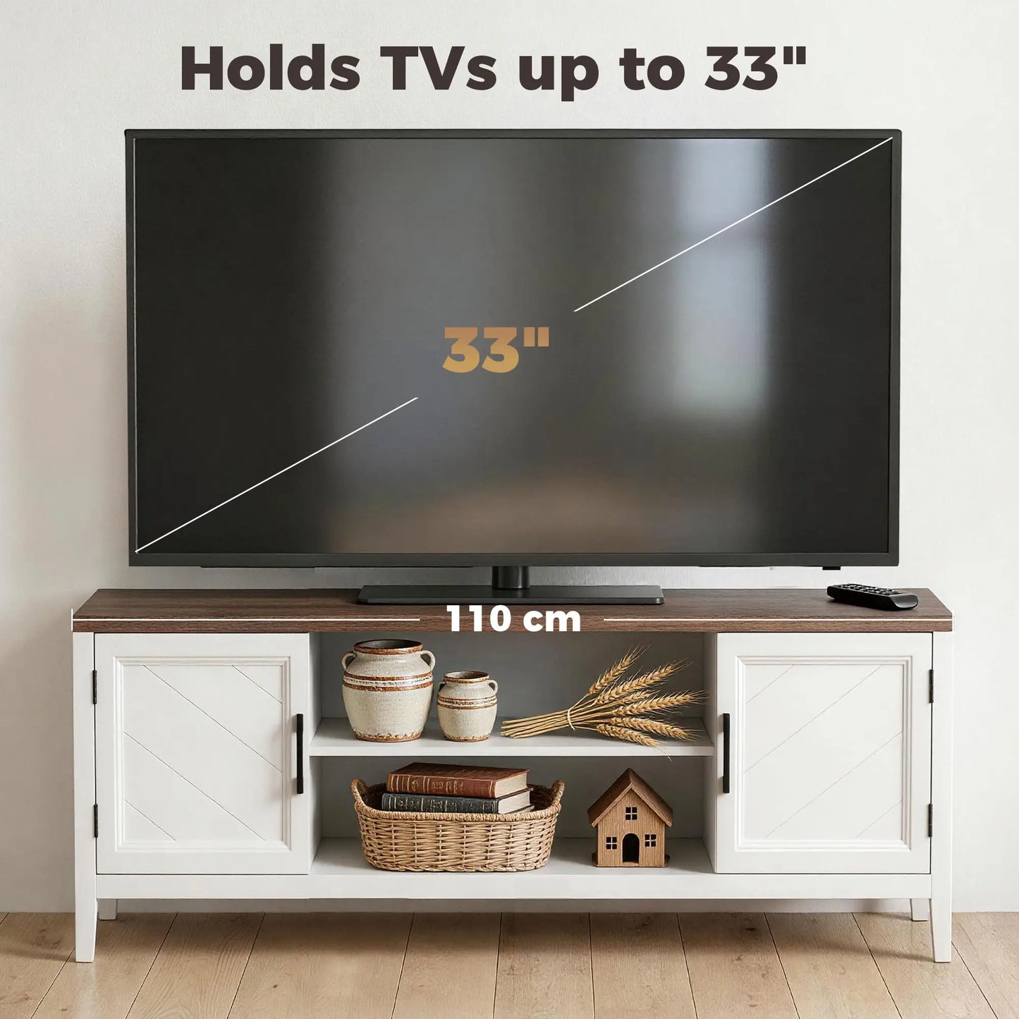 TV Stand for 55 Inch TV, Entertainment Center with Shelves, White and Brown TV Stands at Gallery Canada