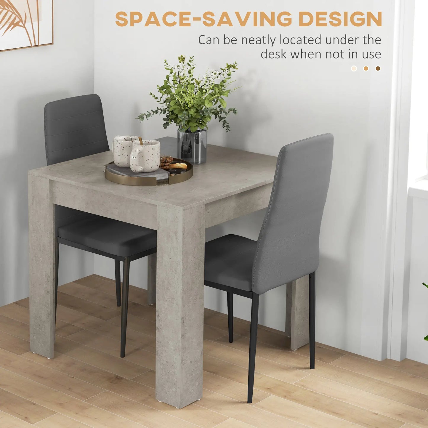 Square Dining Table Set for 2, Faux Cement Table, PU Leather Chairs Bar Sets at Gallery Canada