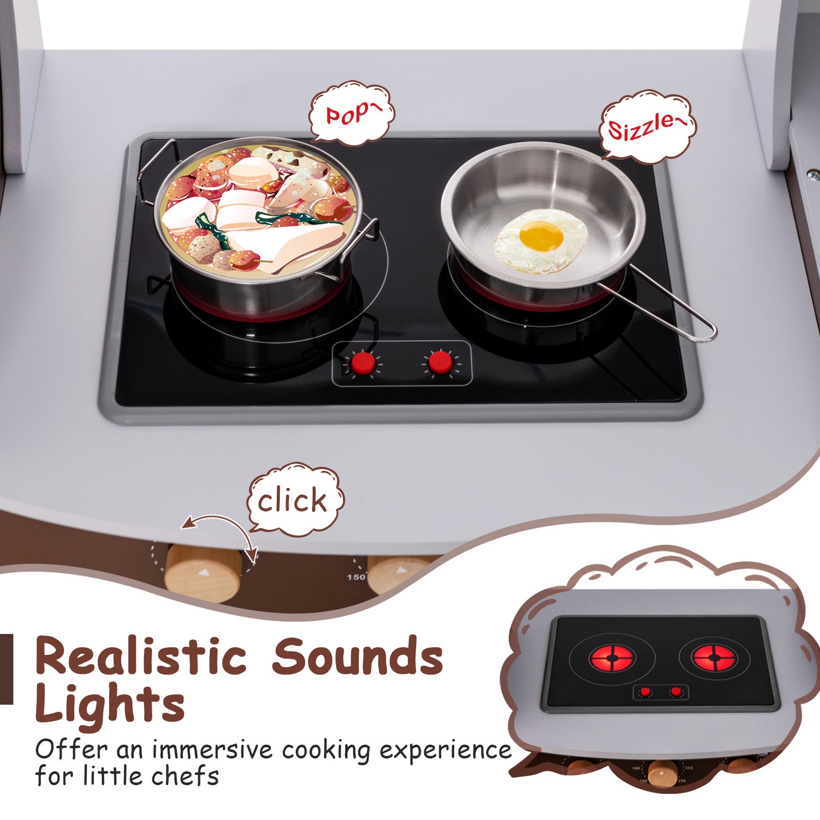 Toddler Kitchen Playset with Ice Maker Microwave Oven Sink and Washing Machine for Kids 3+ Years Old, Brown Play Kitchen Sets at Gallery Canada