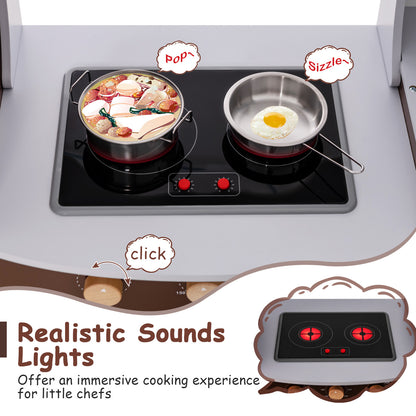 Toddler Kitchen Playset with Ice Maker Microwave Oven Sink and Washing Machine for Kids 3+ Years Old, Brown Play Kitchen Sets at Gallery Canada