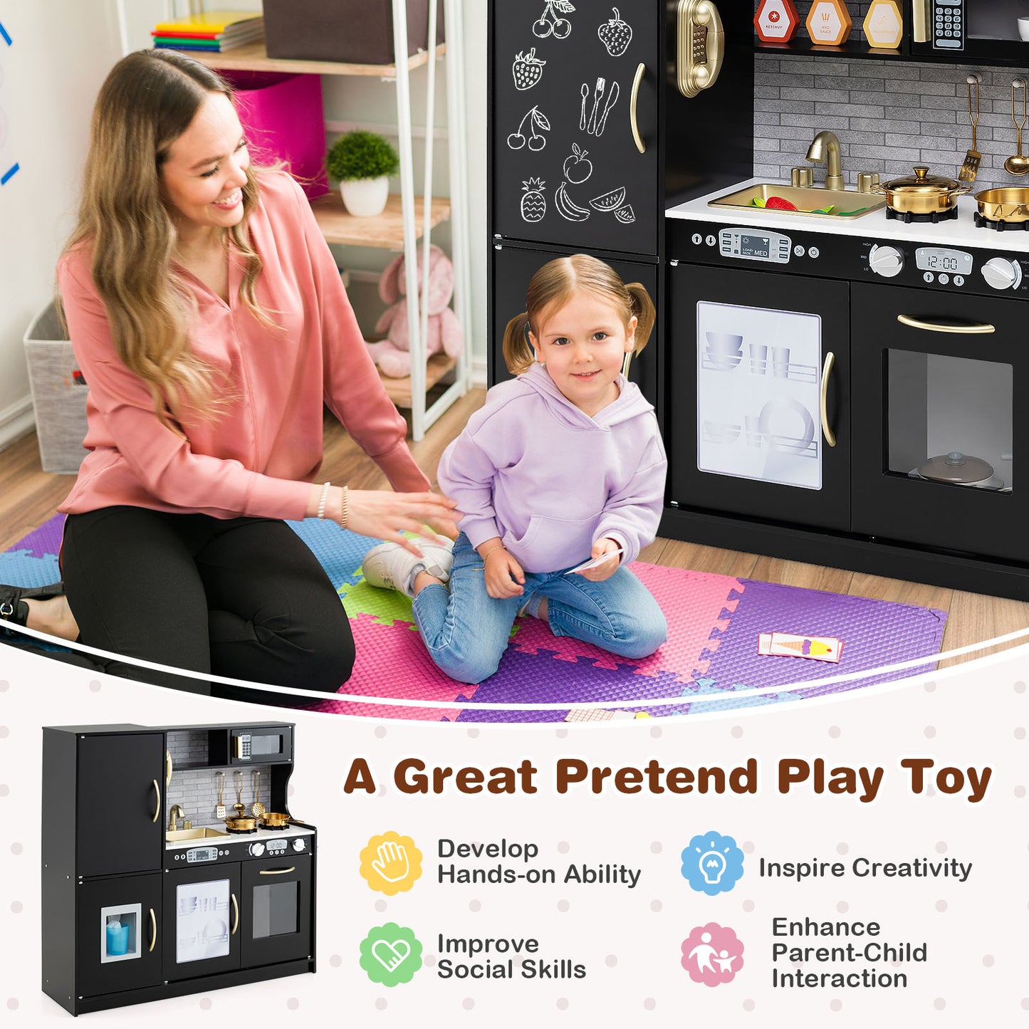 Toddler Pretend Play Kitchen, 3-6 Years, Black Play Kitchen Sets at Gallery Canada