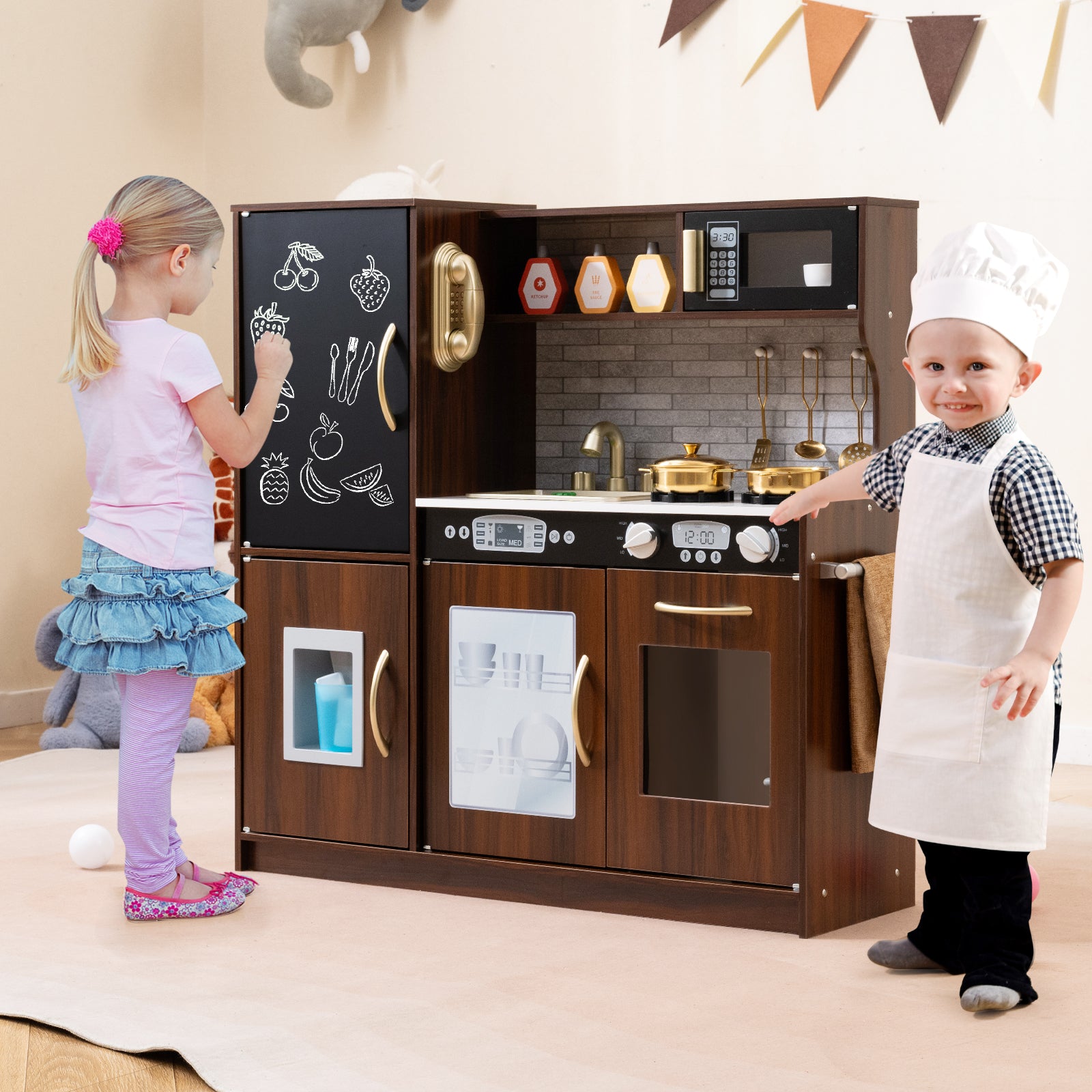 Toddler Pretend Play Kitchen, 3-6 Years Old, Brown Play Kitchen Sets at Gallery Canada