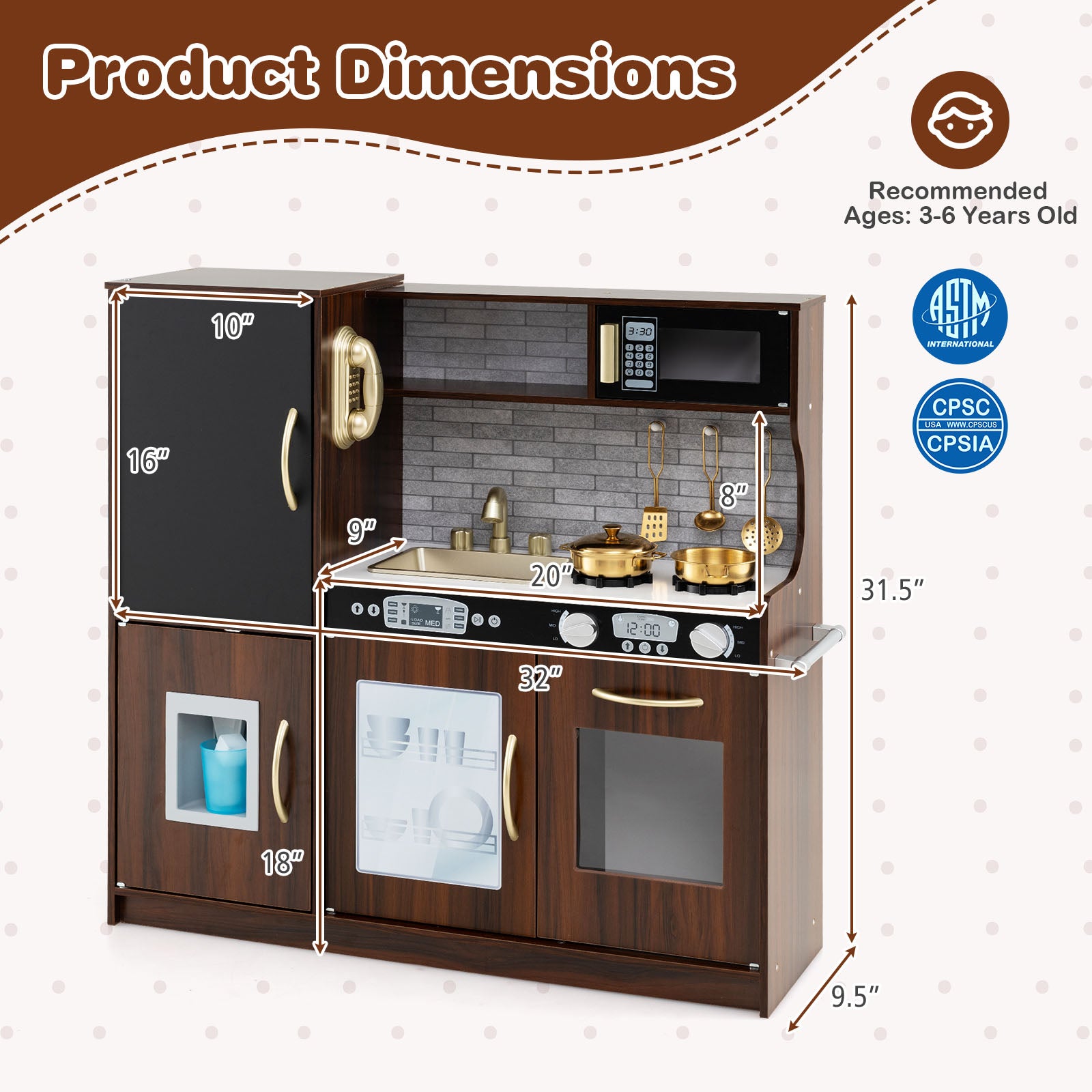 Toddler Pretend Play Kitchen, 3-6 Years Old, Brown Play Kitchen Sets at Gallery Canada
