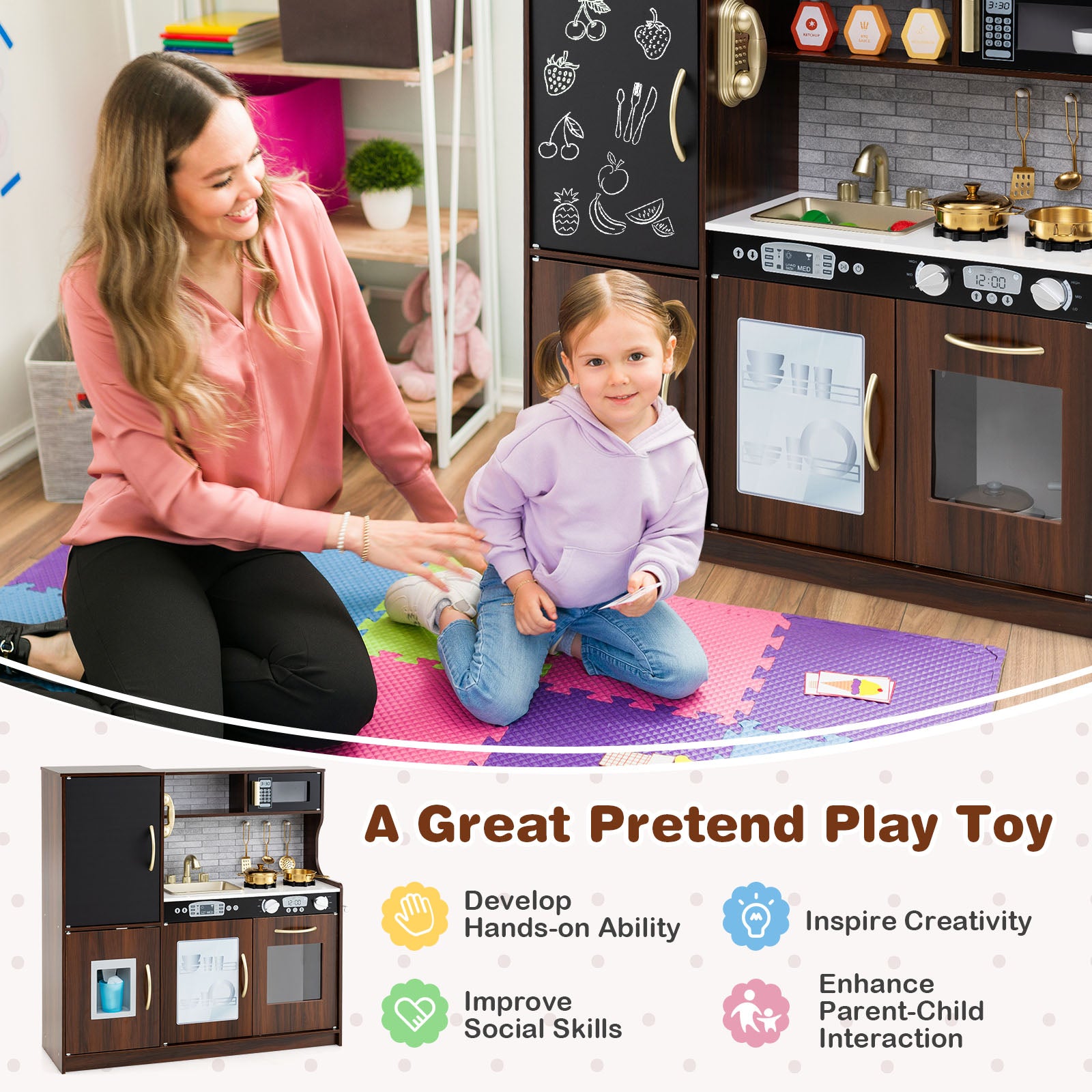 Toddler Pretend Play Kitchen, 3-6 Years Old, Brown Play Kitchen Sets at Gallery Canada