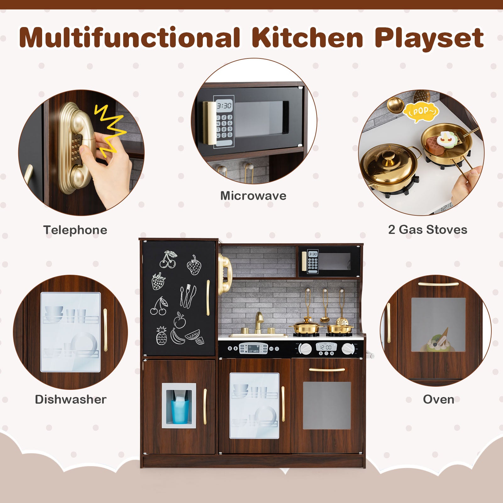 Toddler Pretend Play Kitchen, 3-6 Years Old, Brown Play Kitchen Sets at Gallery Canada
