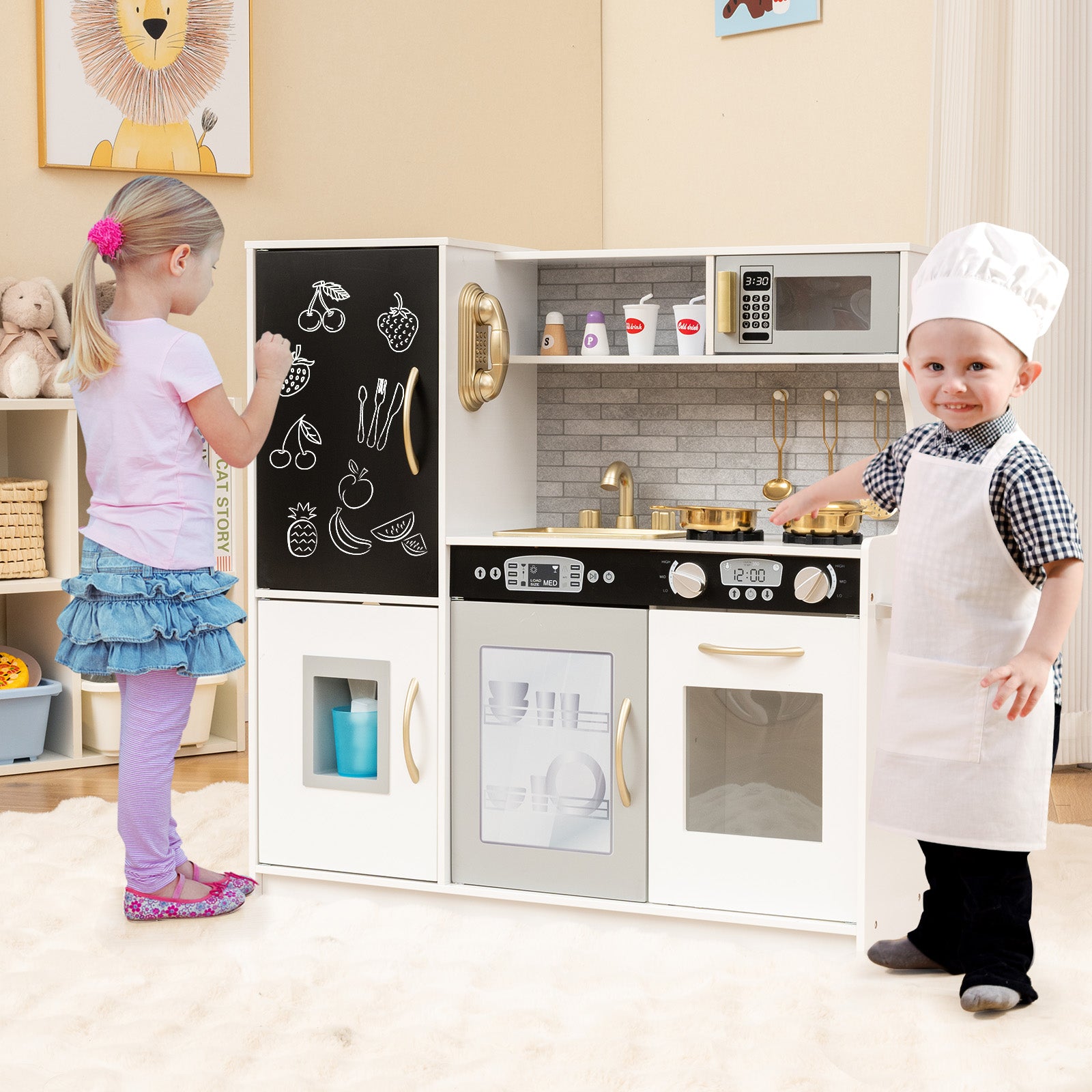 Toddler Pretend Play Kitchen for Boys and Girls 3-6 Years Old, White & Golden Play Kitchen Sets at Gallery Canada