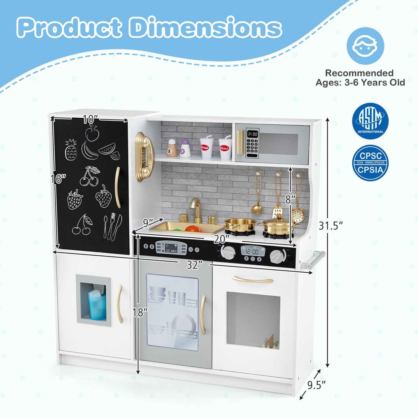 Toddler Pretend Play Kitchen for Boys and Girls 3-6 Years Old, White & Golden Play Kitchen Sets at Gallery Canada