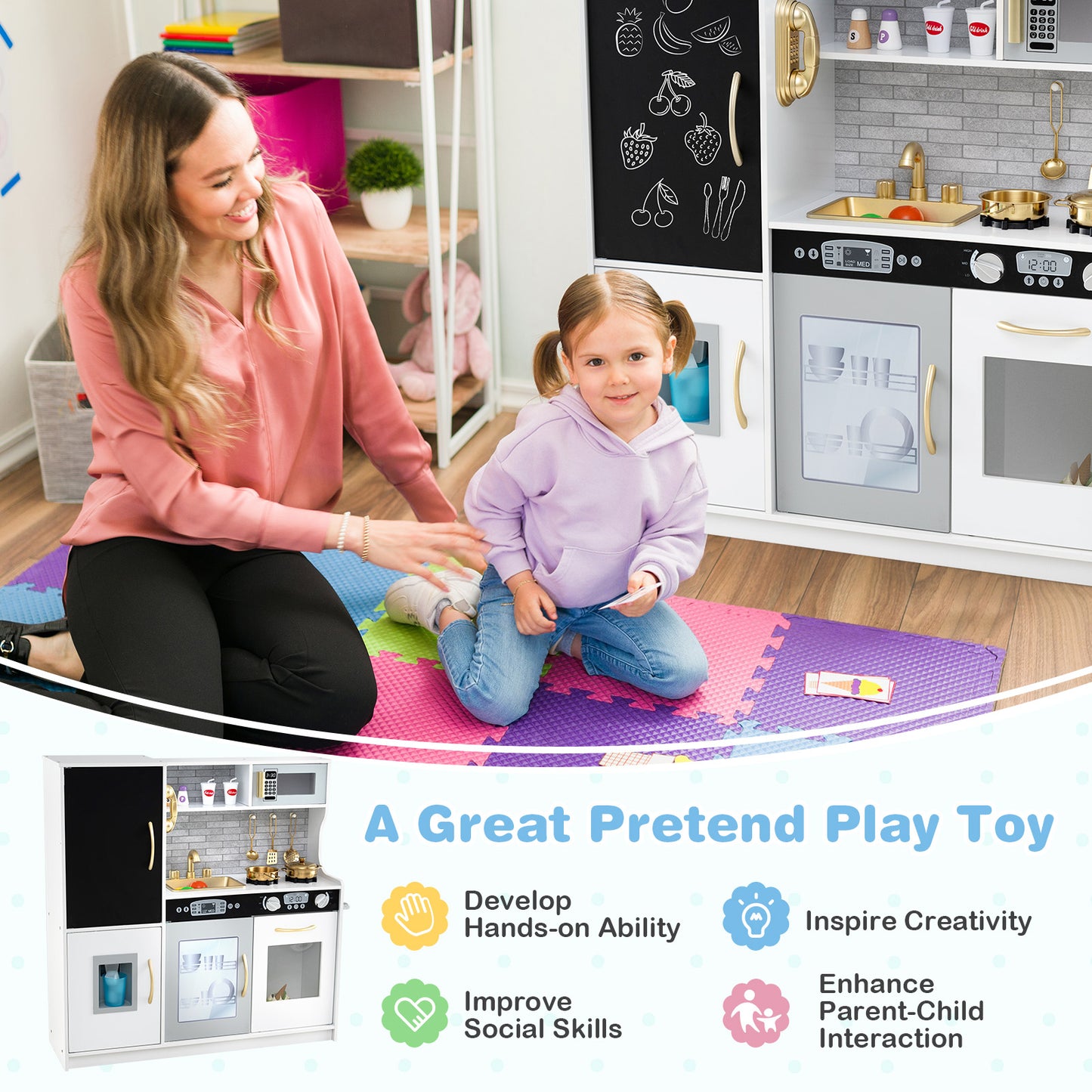 Toddler Pretend Play Kitchen for Boys and Girls 3-6 Years Old, White & Golden Play Kitchen Sets at Gallery Canada