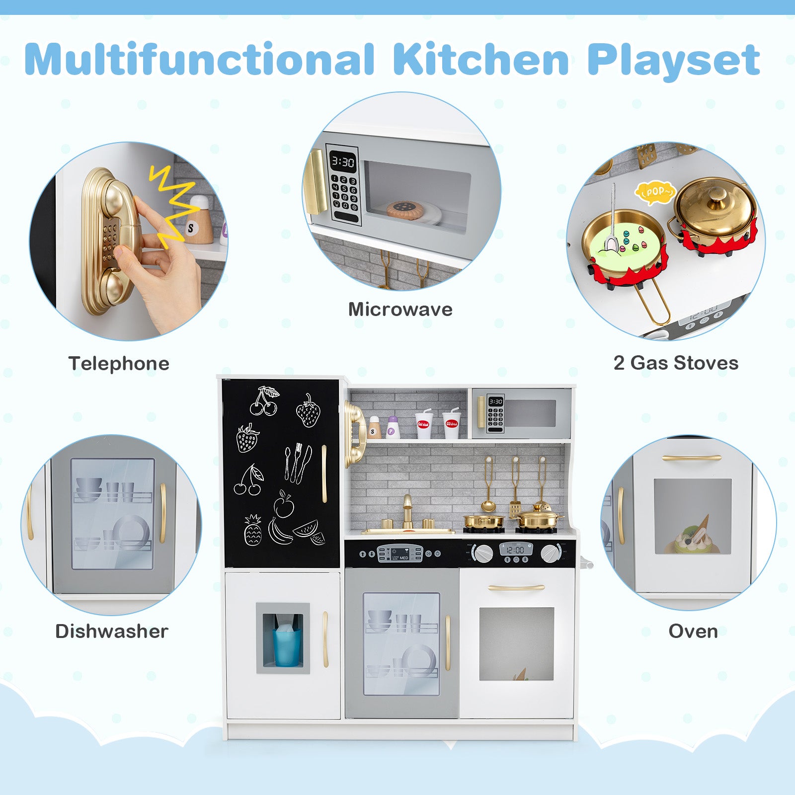 Toddler Pretend Play Kitchen for Boys and Girls 3-6 Years Old, White & Golden Play Kitchen Sets at Gallery Canada