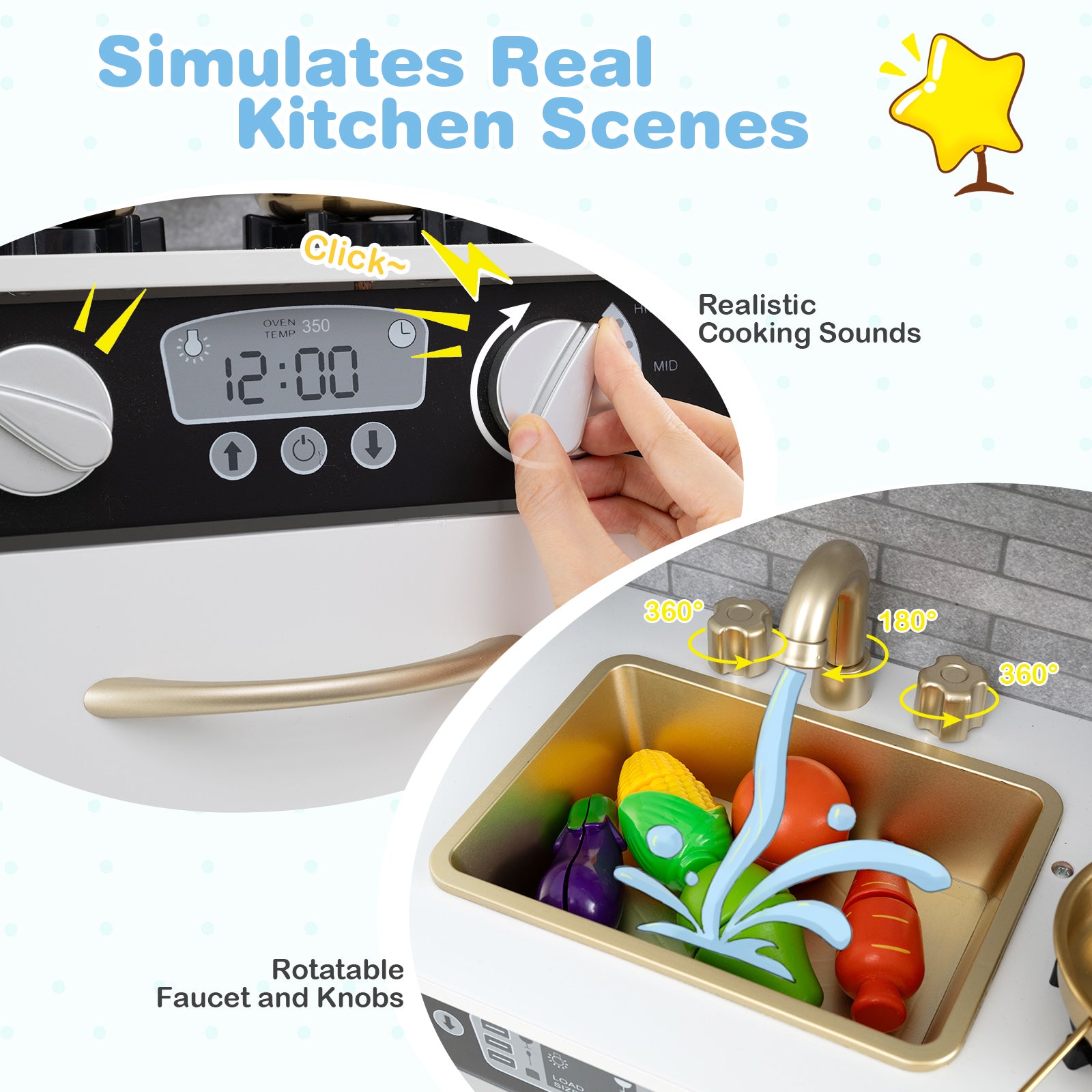 Toddler Pretend Play Kitchen for Boys and Girls 3-6 Years Old, White & Golden Play Kitchen Sets at Gallery Canada