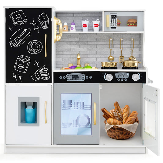 Toddler Pretend Play Kitchen for Boys and Girls 3-6 Years Old, White & Golden Play Kitchen Sets White & Golden at Gallery Canada