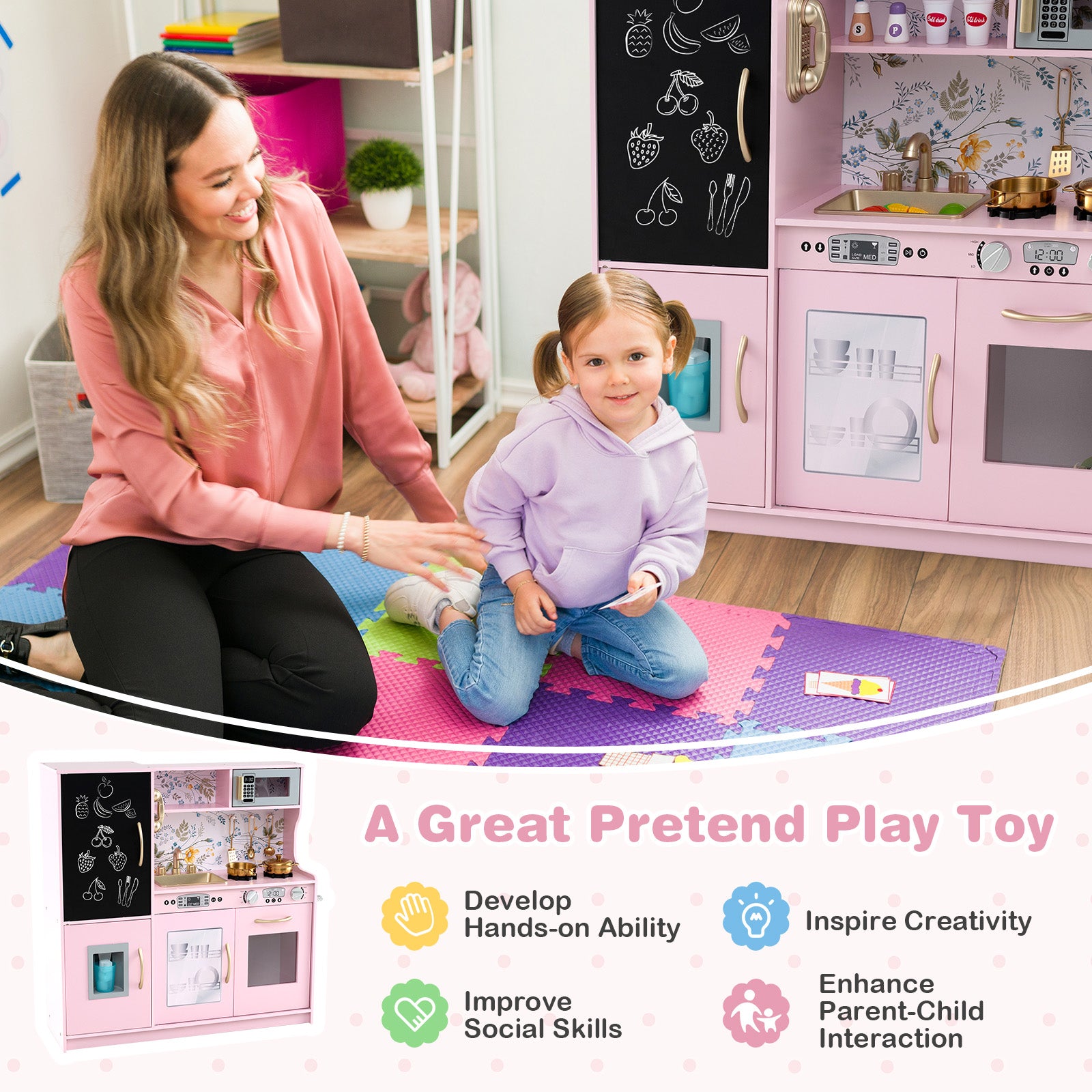 Toddler Pretend Play Kitchen for Boys and Girls 3-6 Years Old, Light Pink Play Kitchen Sets at Gallery Canada