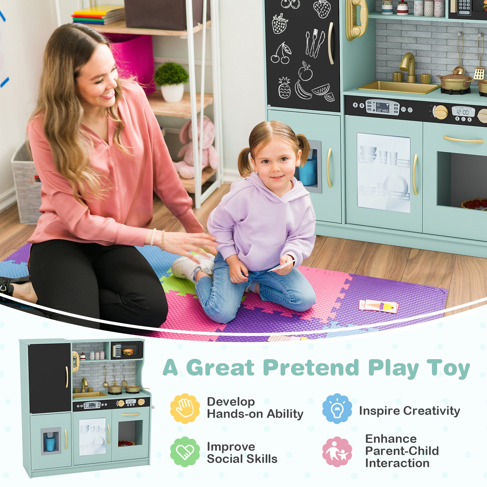 Toddler Pretend Play Kitchen, 3-6 Years Old, Green Play Kitchen Sets at Gallery Canada