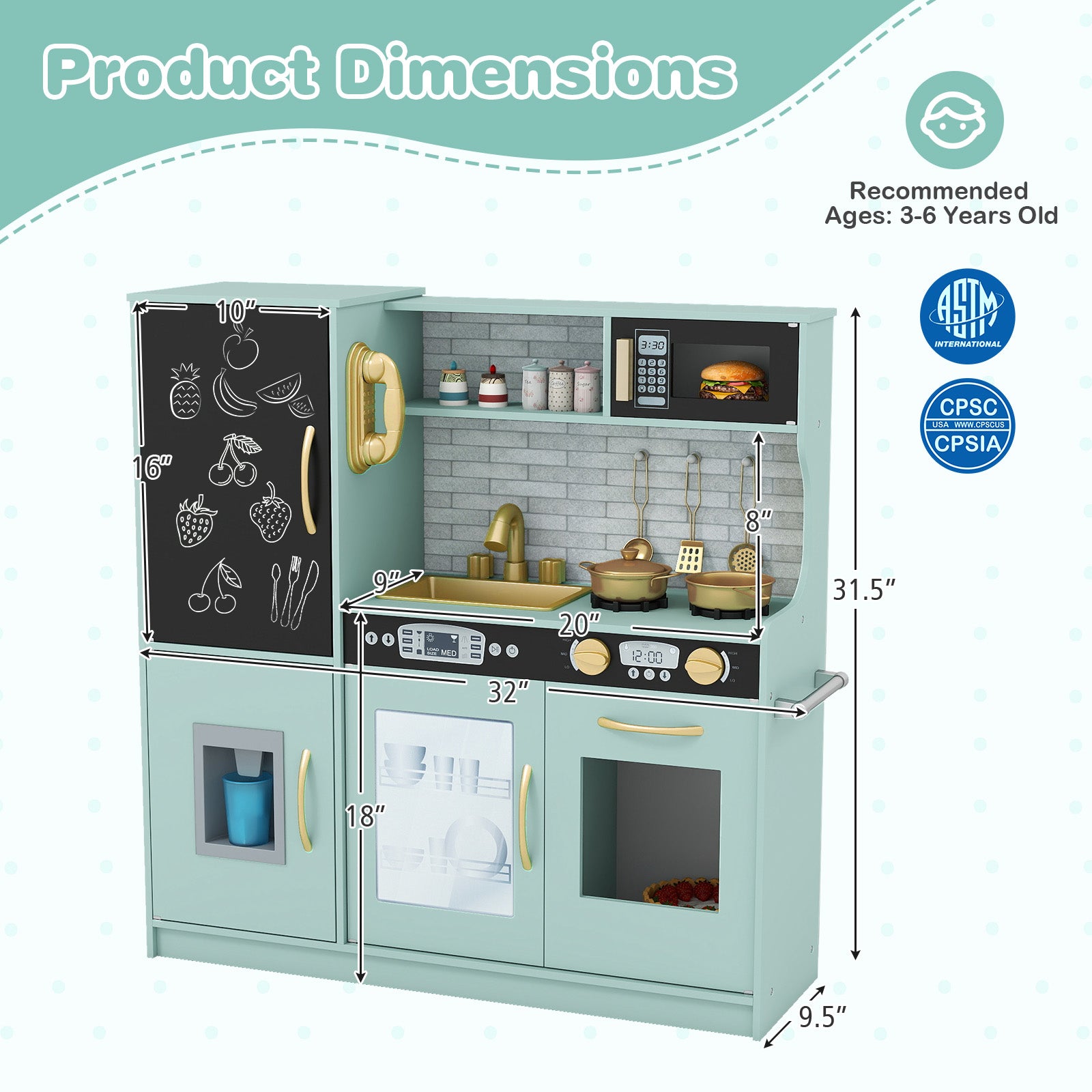 Toddler Pretend Play Kitchen, 3-6 Years Old, Green Play Kitchen Sets at Gallery Canada