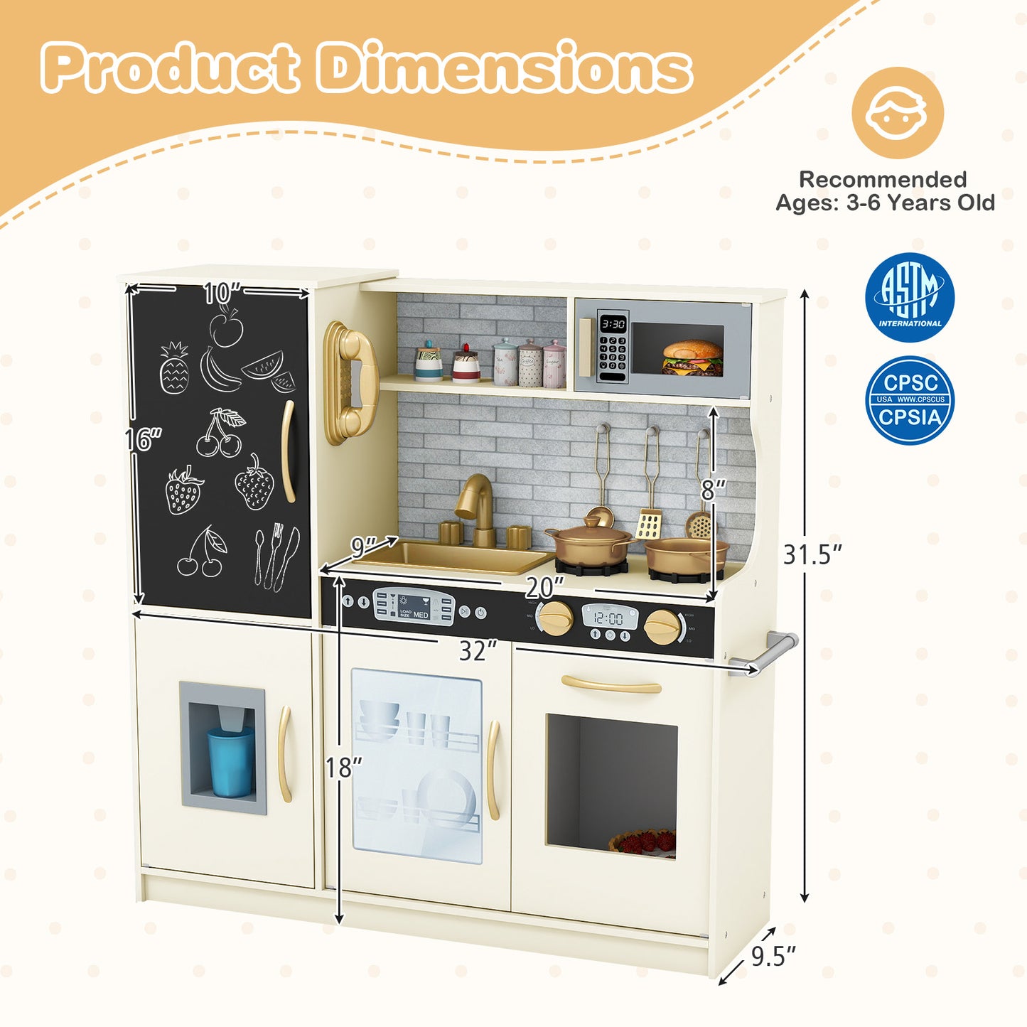 Toddler Pretend Play Kitchen, 3-6 Years, Cream White Play Kitchen Sets at Gallery Canada