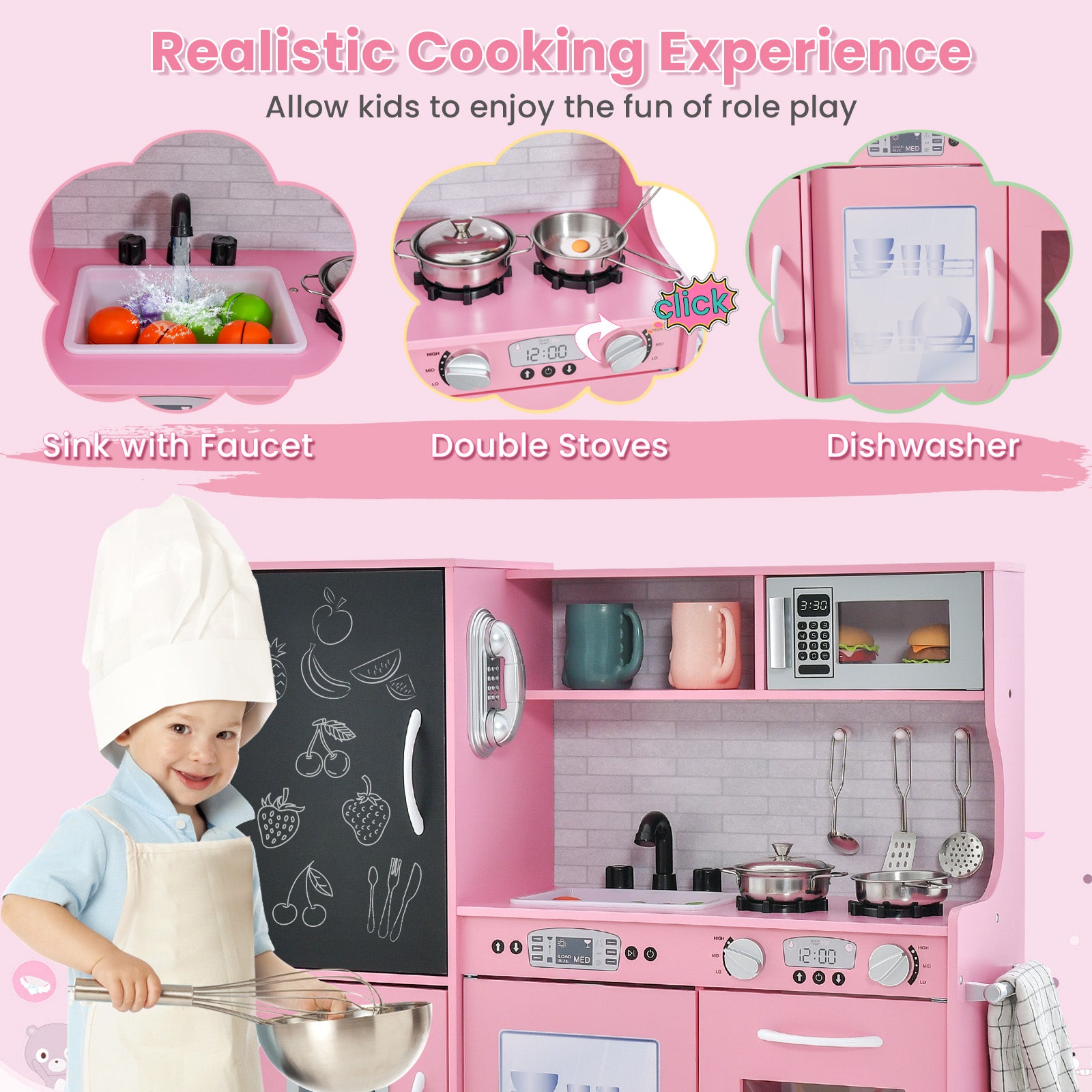 Toddler Pretend Play Kitchen, 3-6 Years Old, Pink Play Kitchen Sets at Gallery Canada