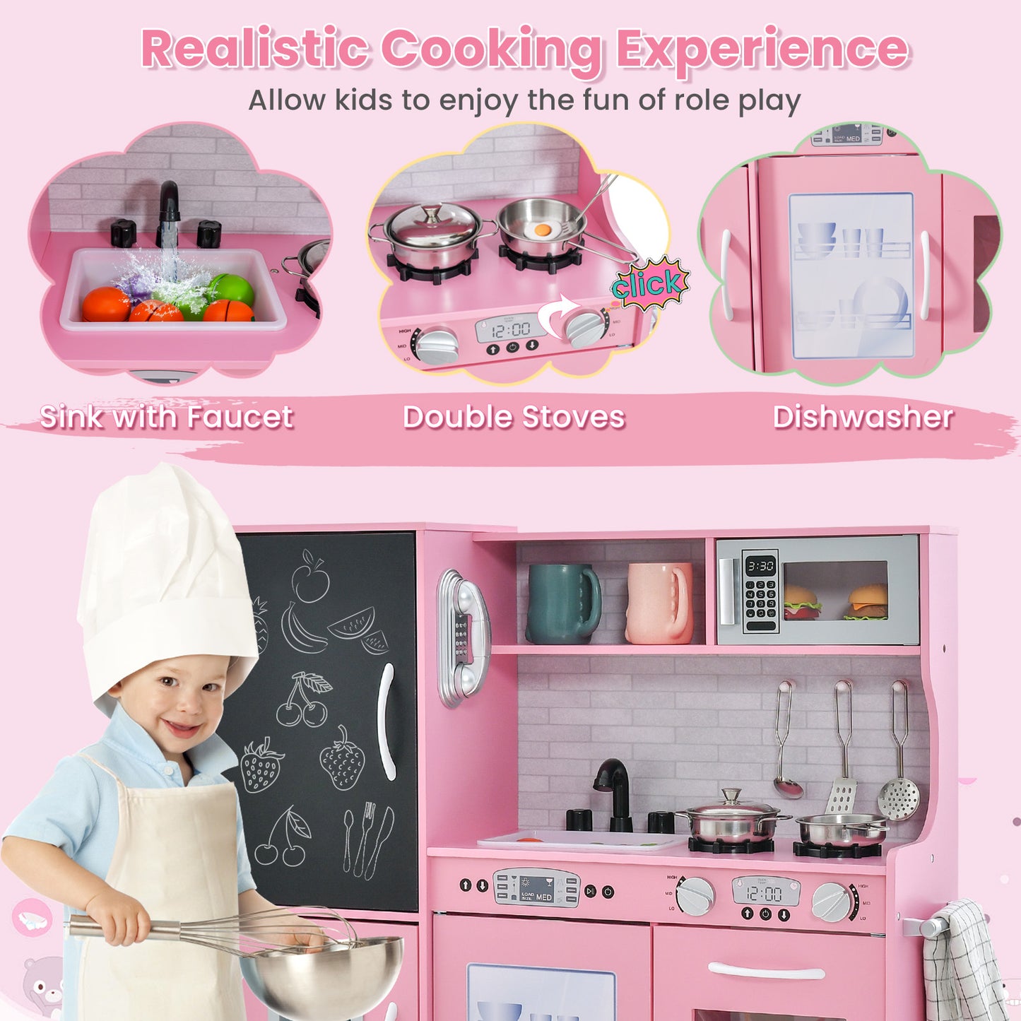 Toddler Pretend Play Kitchen, 3-6 Years Old, Pink Play Kitchen Sets at Gallery Canada