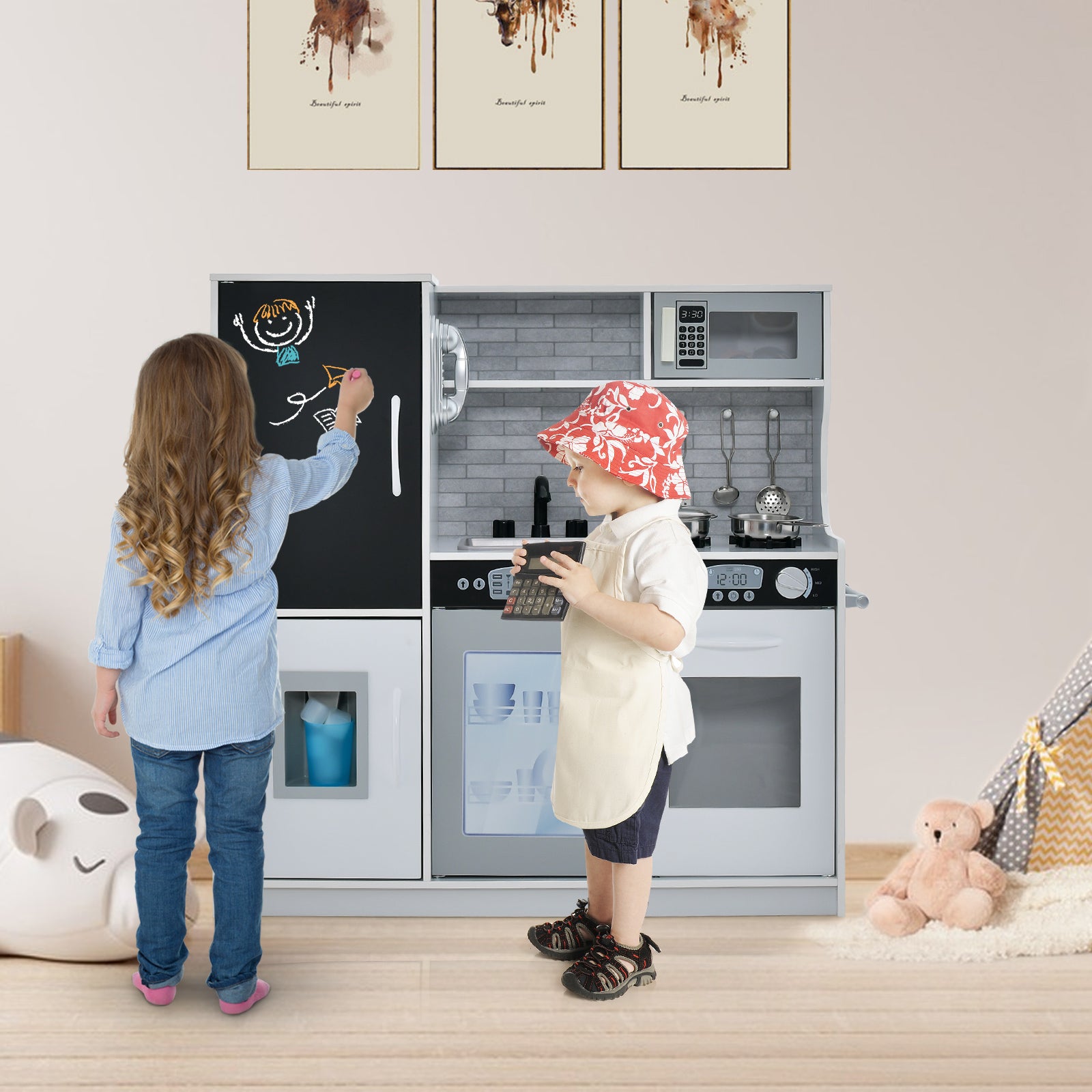 Toddler Pretend Play Kitchen for Boys and Girls 3-6 Years Old, White Play Kitchen Sets at Gallery Canada