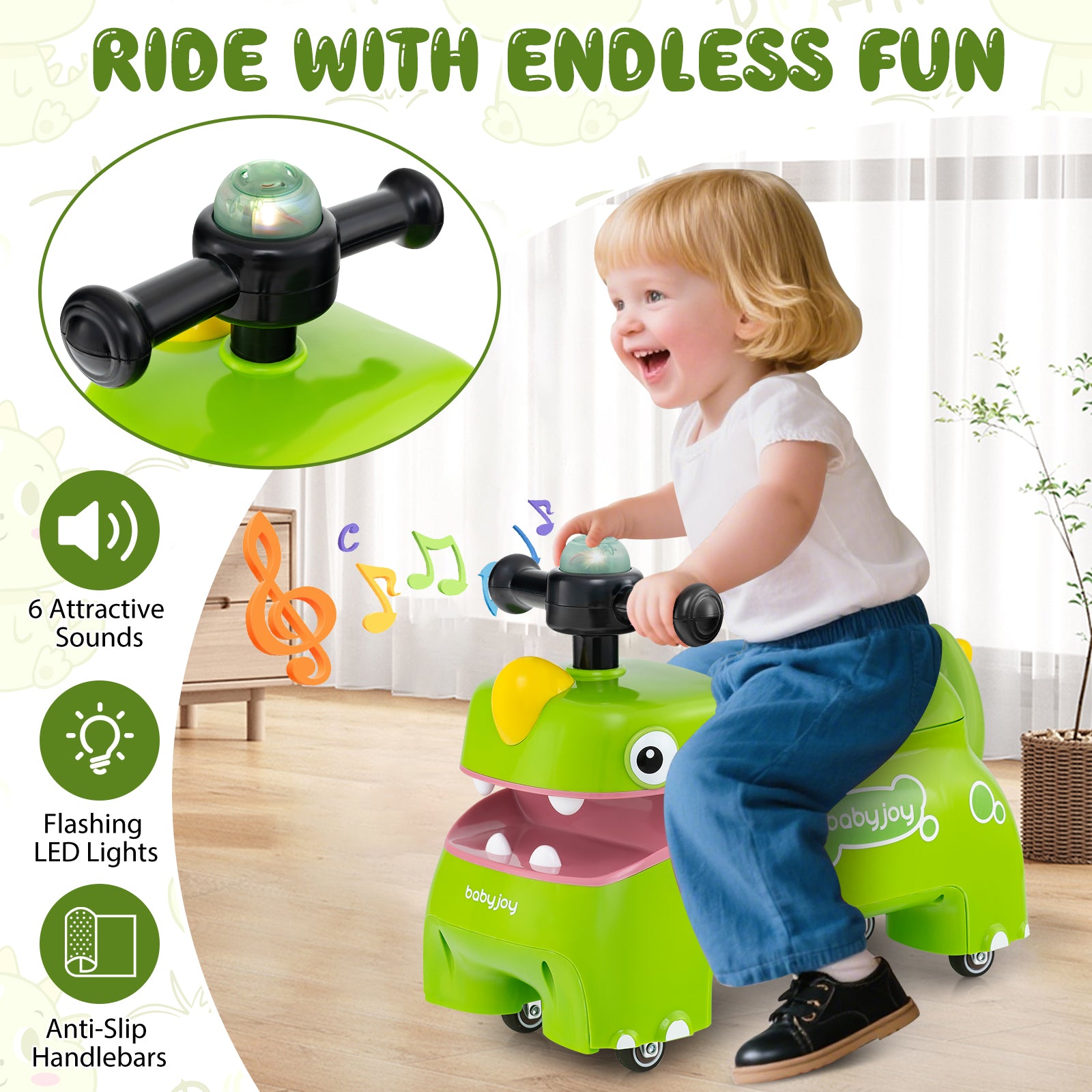 Toddler Ride on Toy Walking Sliding Car with Lights and Music, Green Push & Pedal Ride On Toys at Gallery Canada