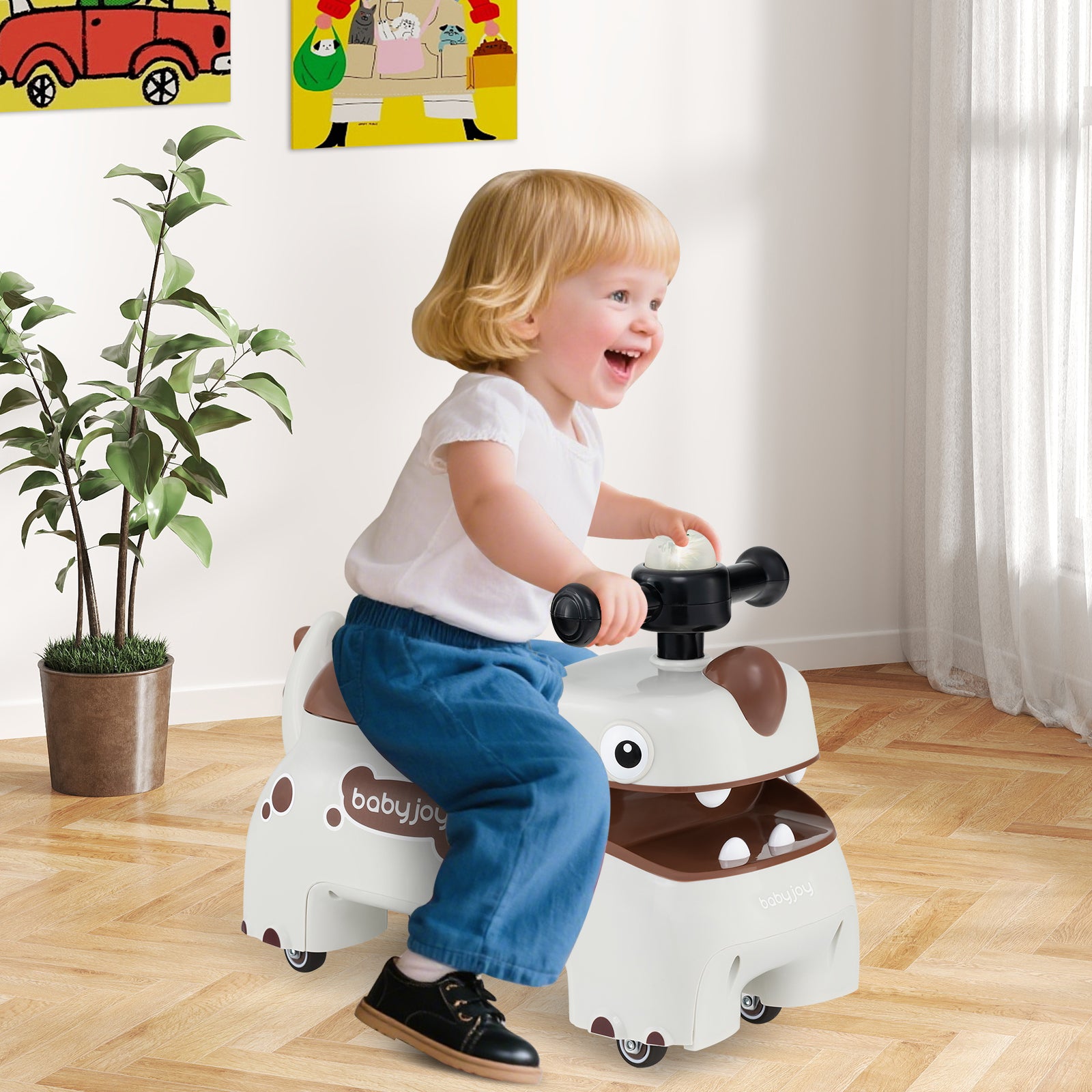 Toddler Ride on Toy Walking Sliding Car with Lights and Music, White Push & Pedal Ride On Toys at Gallery Canada