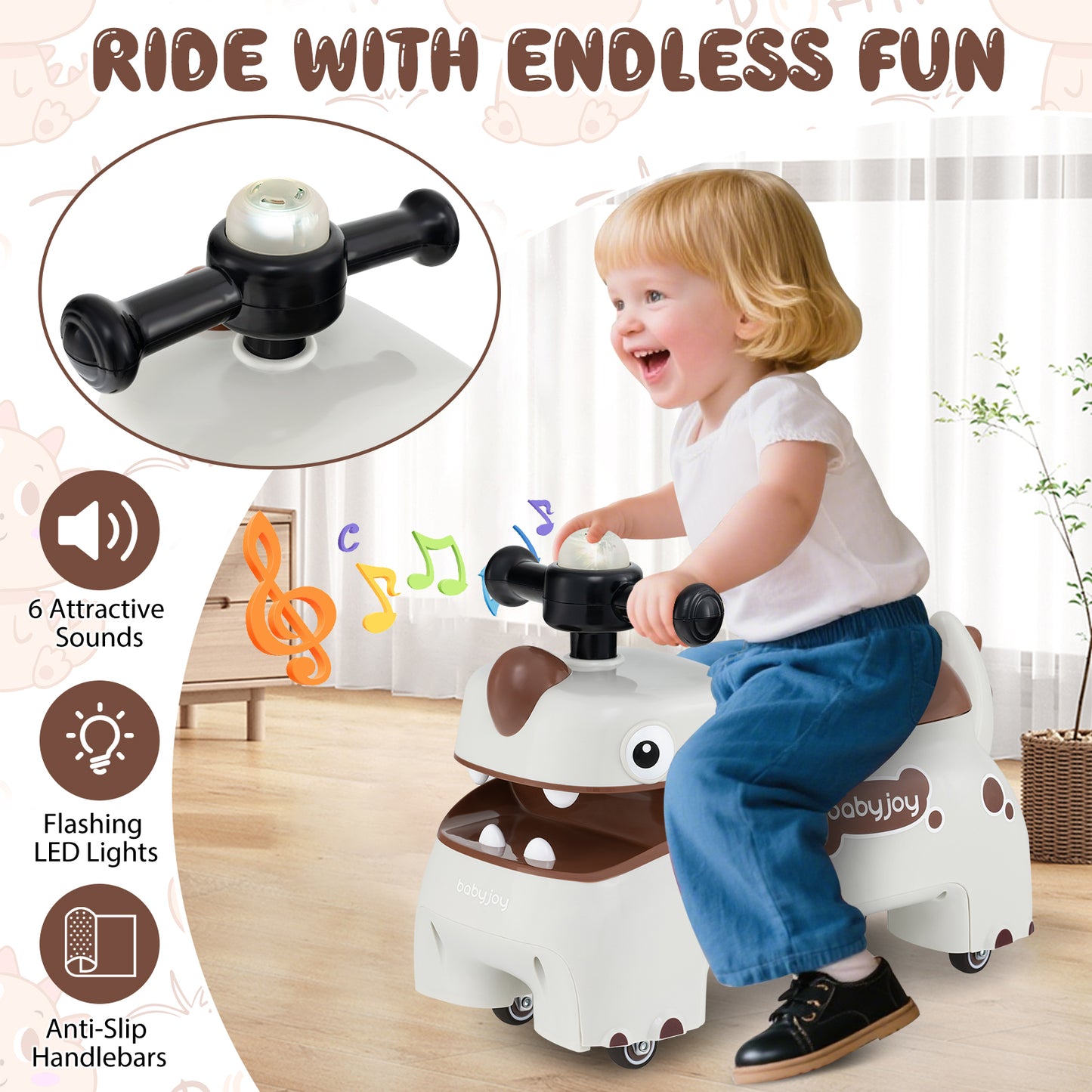 Toddler Ride on Toy Walking Sliding Car with Lights and Music, White Push & Pedal Ride On Toys at Gallery Canada