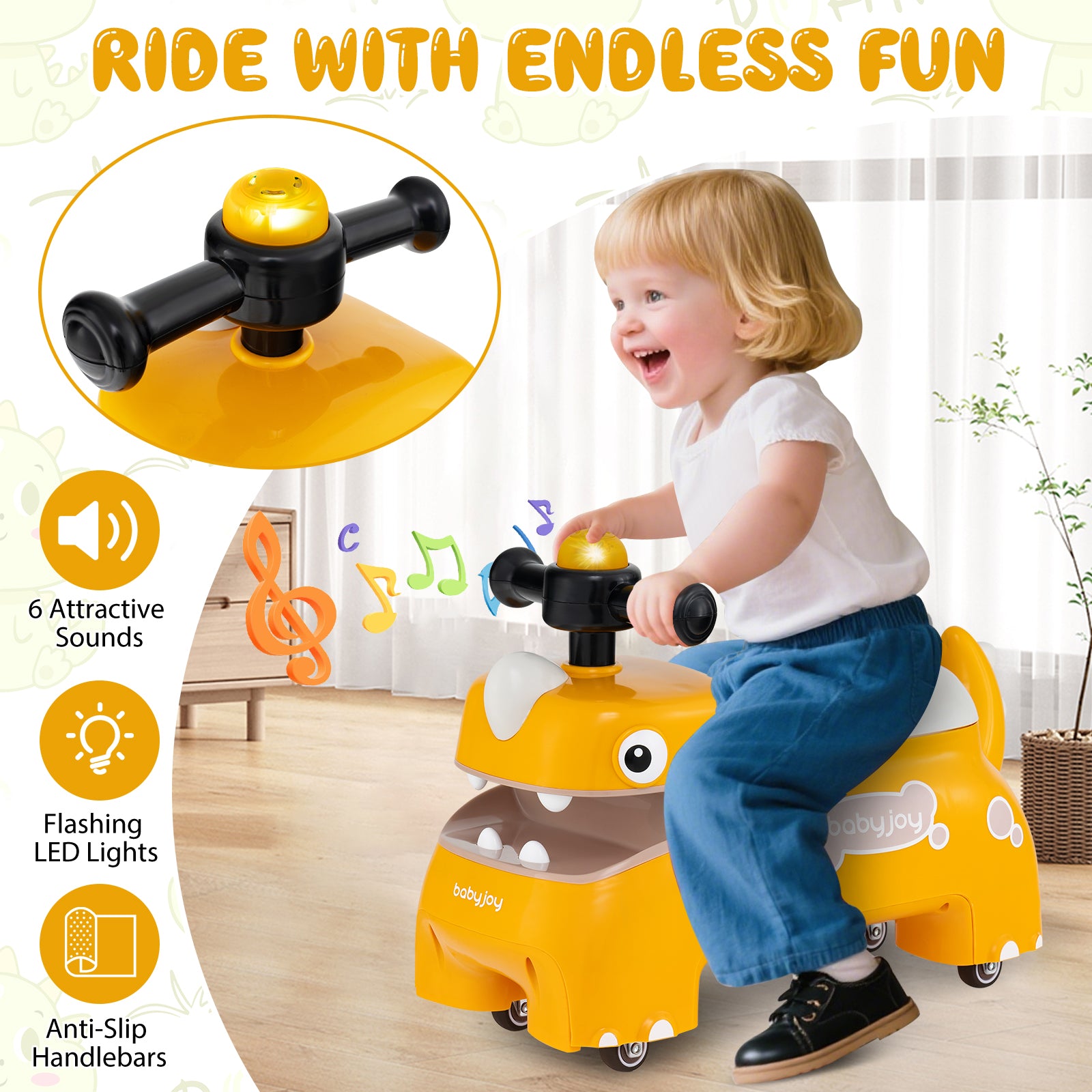 Toddler Ride on Toy Walking Sliding Car with Lights and Music, Yellow Push & Pedal Ride On Toys at Gallery Canada