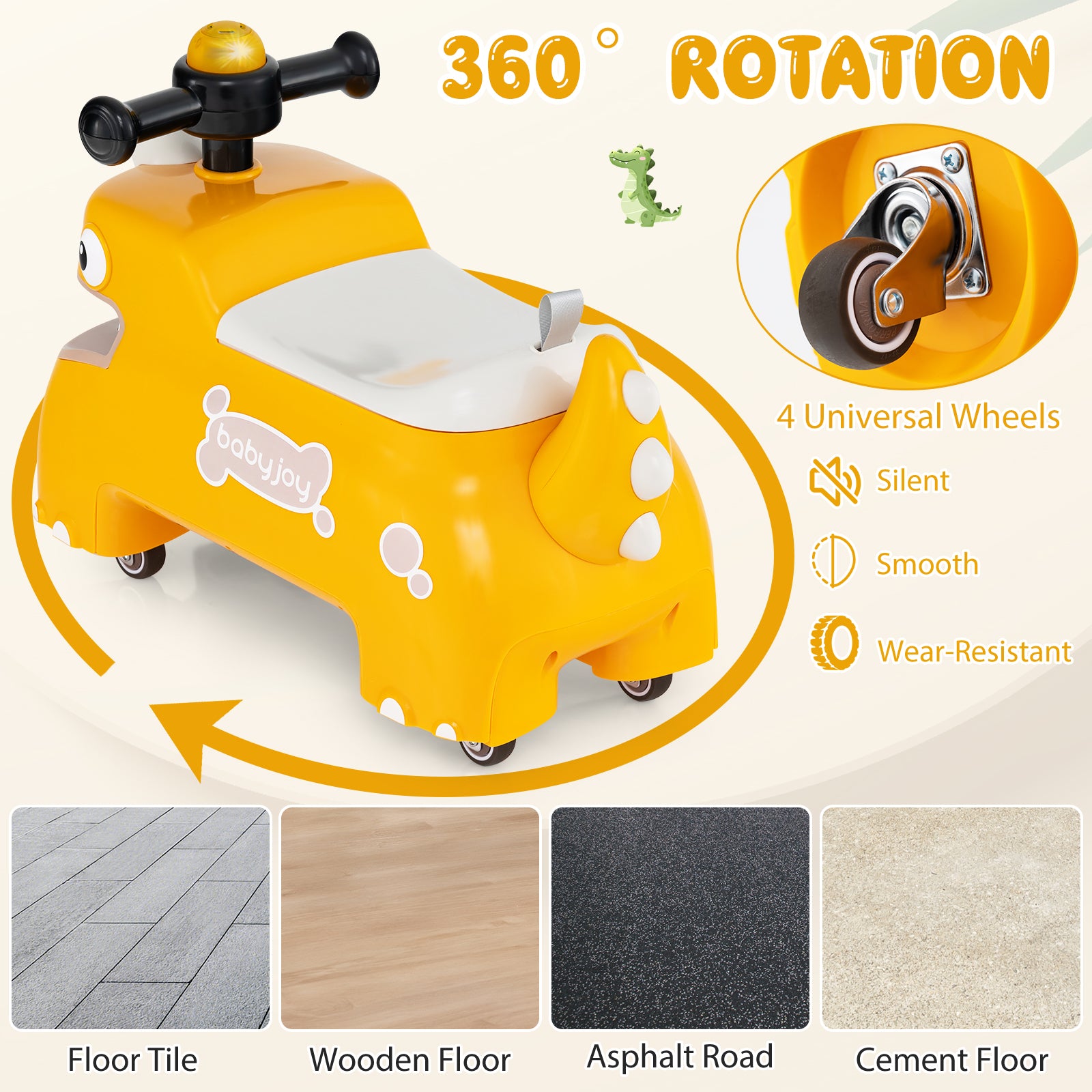 Toddler Ride on Toy Walking Sliding Car with Lights and Music, Yellow Push & Pedal Ride On Toys at Gallery Canada