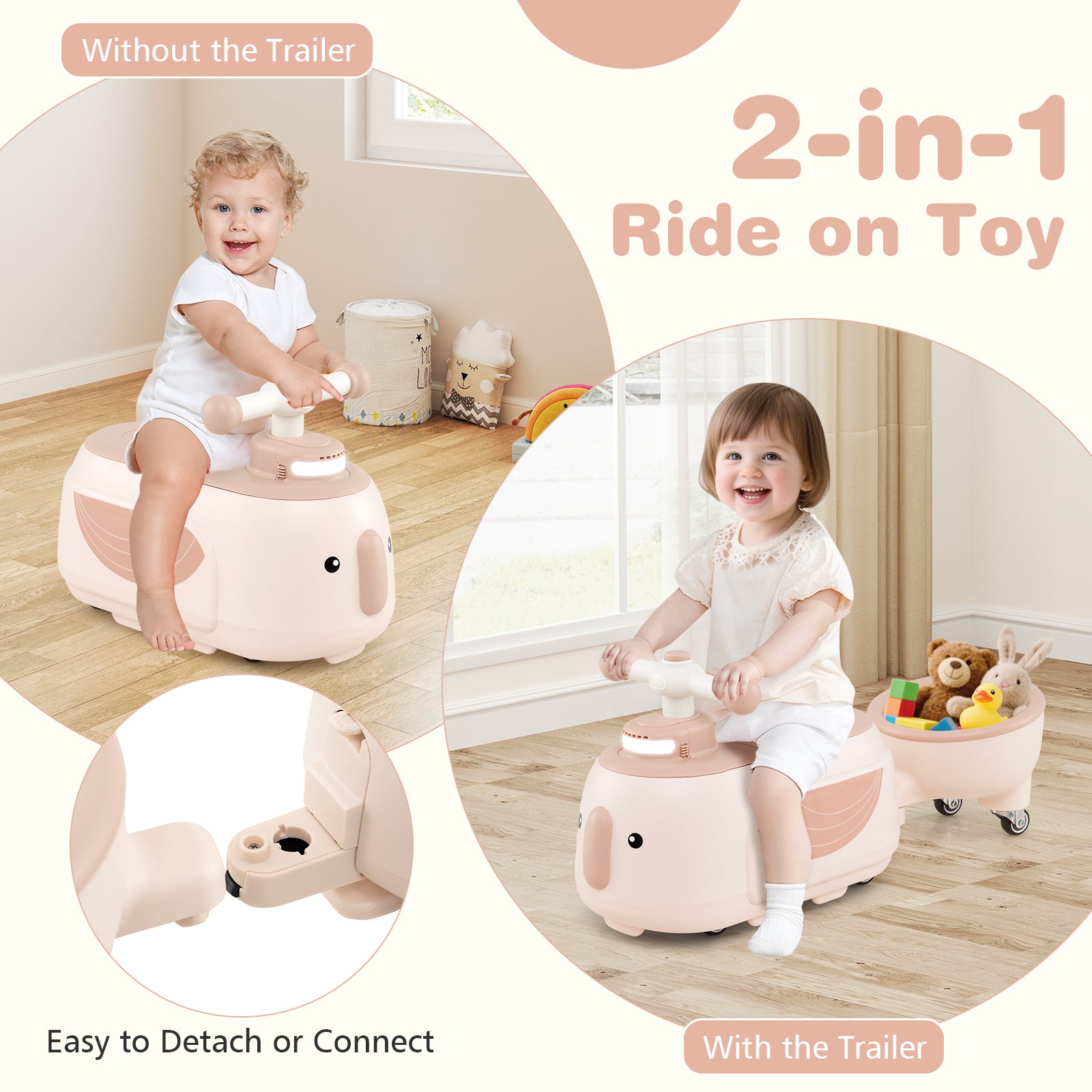 Toddler Ride On Toy With Trailer, Light Music, Beige Powered Ride On Toys at Gallery Canada