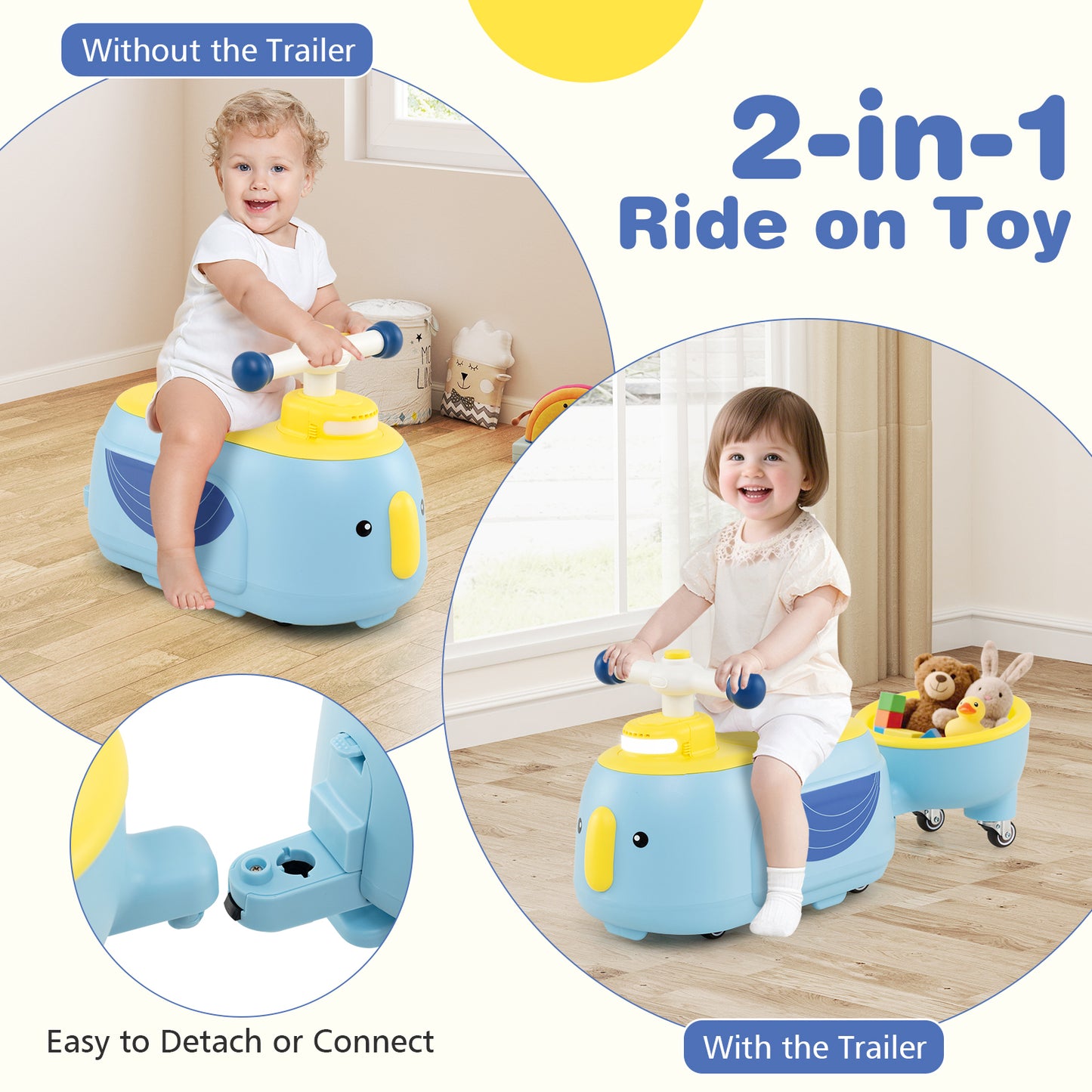 Toddler Ride on Toy with Trailer and Light Music, Blue Powered Ride On Toys at Gallery Canada