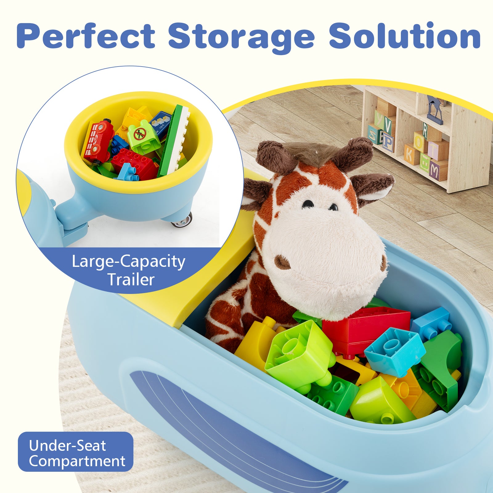 Toddler Ride on Toy with Trailer and Light Music, Blue Powered Ride On Toys at Gallery Canada