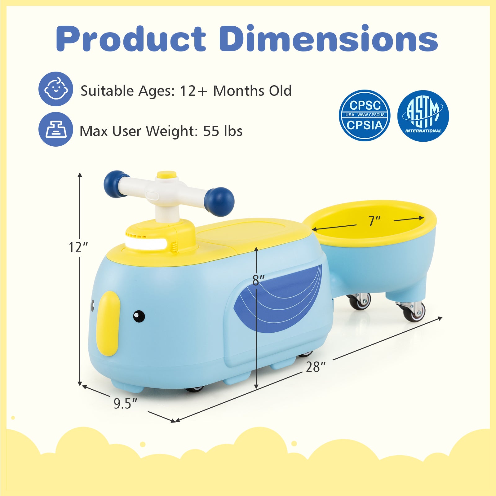 Toddler Ride on Toy with Trailer and Light Music, Blue Powered Ride On Toys at Gallery Canada