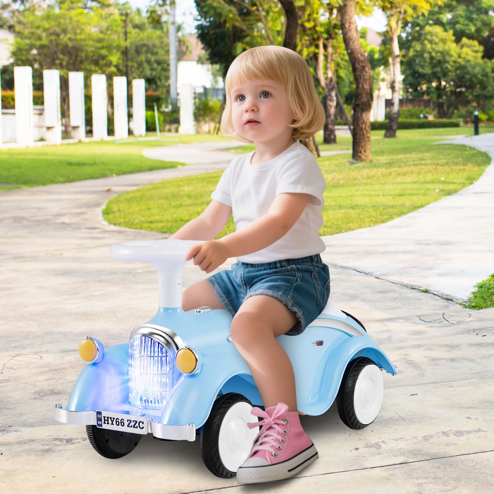 Toddler Ride on Toy Classic Sliding Car with Horn and LED Headlight, Blue Push & Pedal Ride On Toys at Gallery Canada
