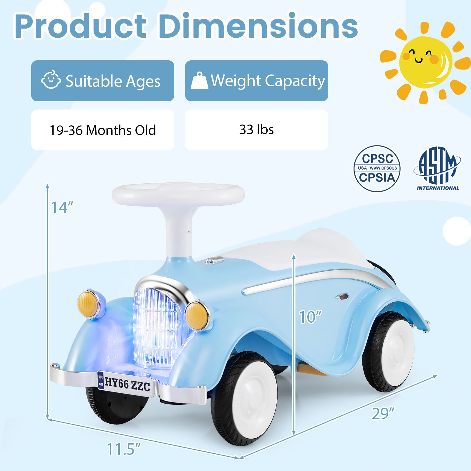 Toddler Ride on Toy Classic Sliding Car with Horn and LED Headlight, Blue Push & Pedal Ride On Toys at Gallery Canada