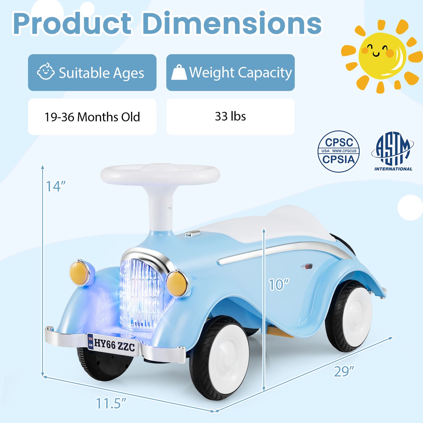 Toddler Ride on Toy Classic Sliding Car with Horn and LED Headlight, Blue Push & Pedal Ride On Toys at Gallery Canada