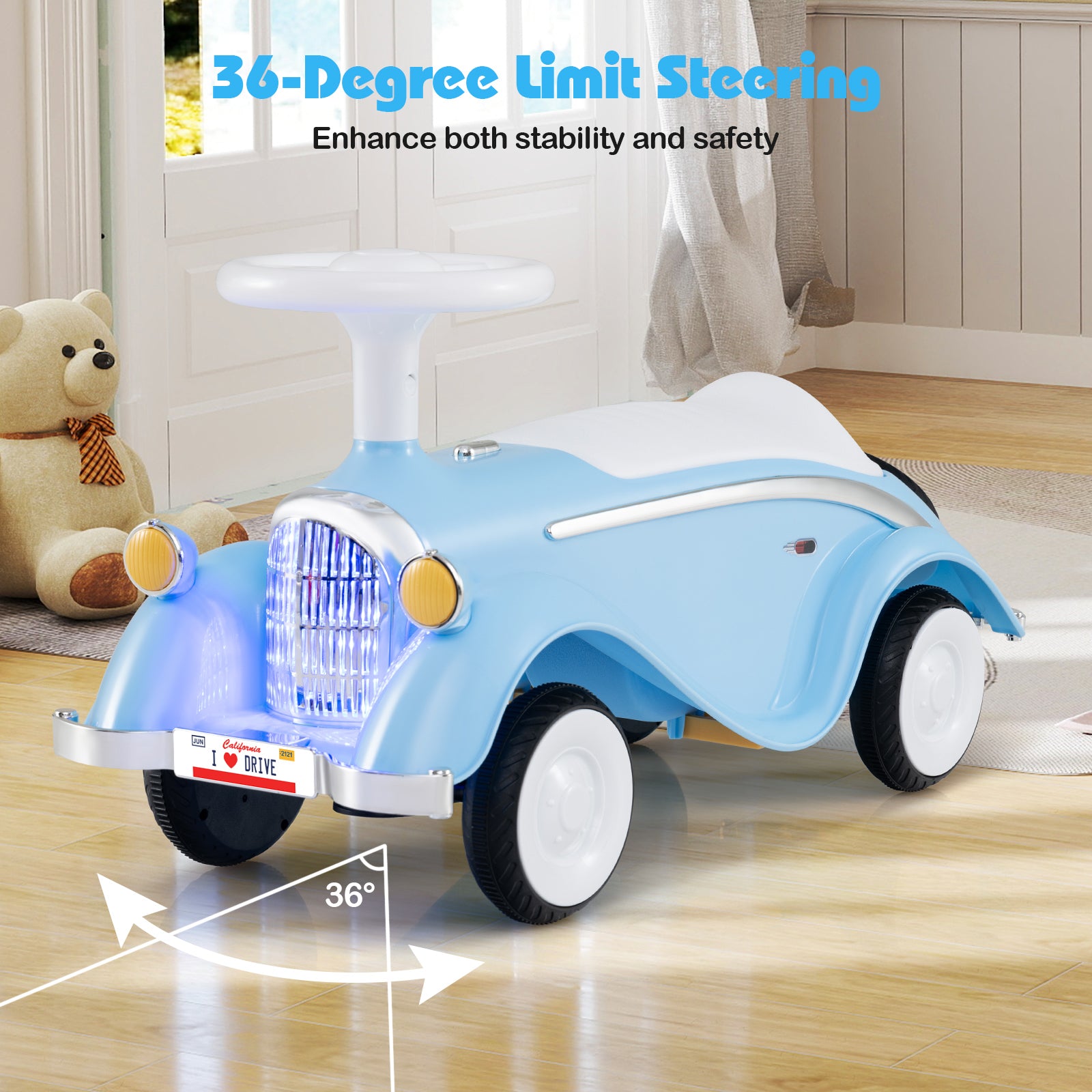 Toddler Ride on Toy Classic Sliding Car with Horn and LED Headlight, Blue Push & Pedal Ride On Toys at Gallery Canada