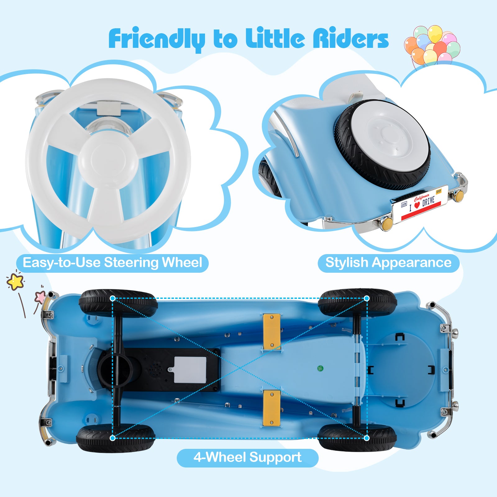 Toddler Ride on Toy Classic Sliding Car with Horn and LED Headlight, Blue Push & Pedal Ride On Toys at Gallery Canada