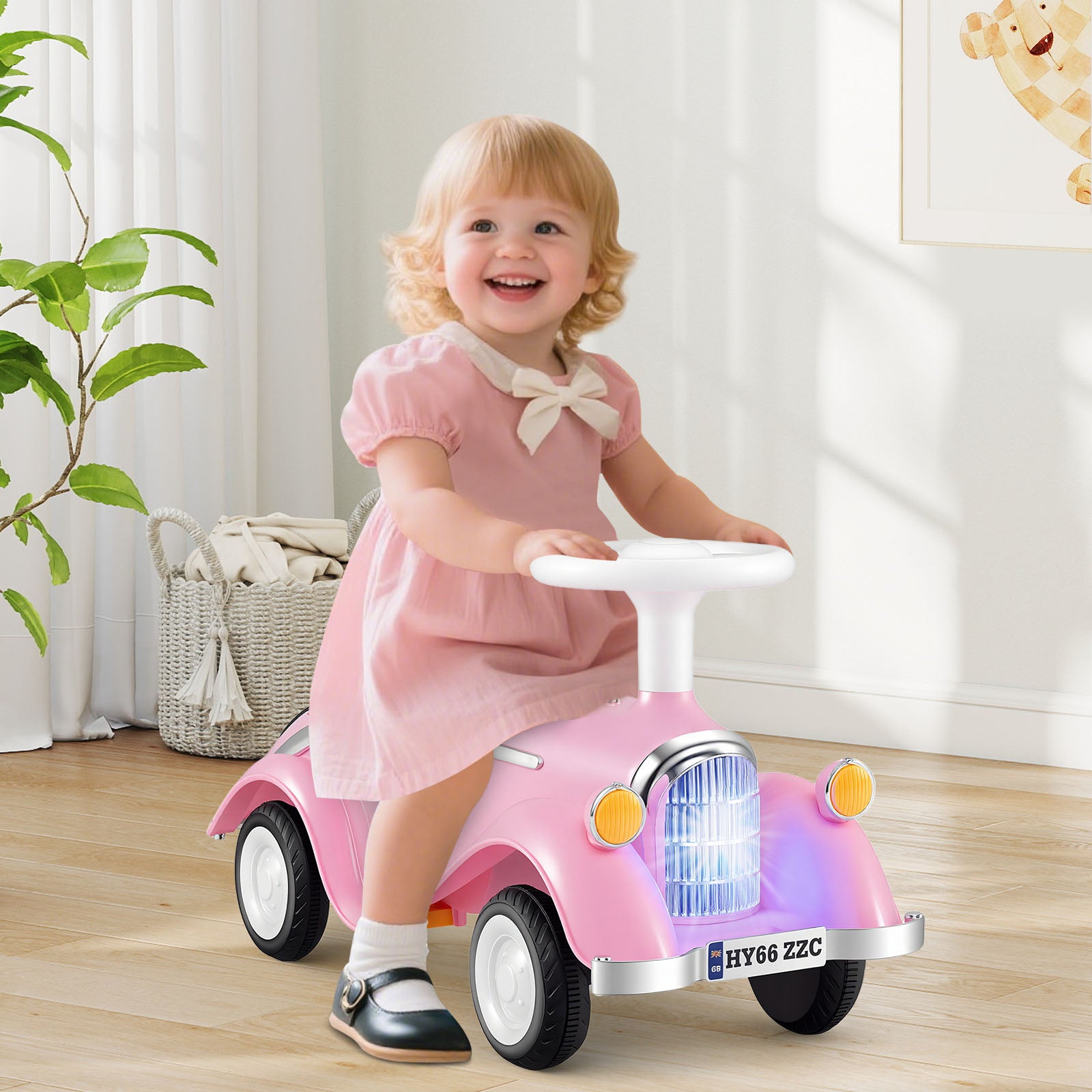 Toddler Ride on Toy Classic Sliding Car with Horn and LED Headlight, Pink Push & Pedal Ride On Toys at Gallery Canada