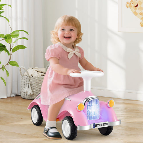 Toddler Ride on Toy Classic Sliding Car with Horn and LED Headlight, Pink