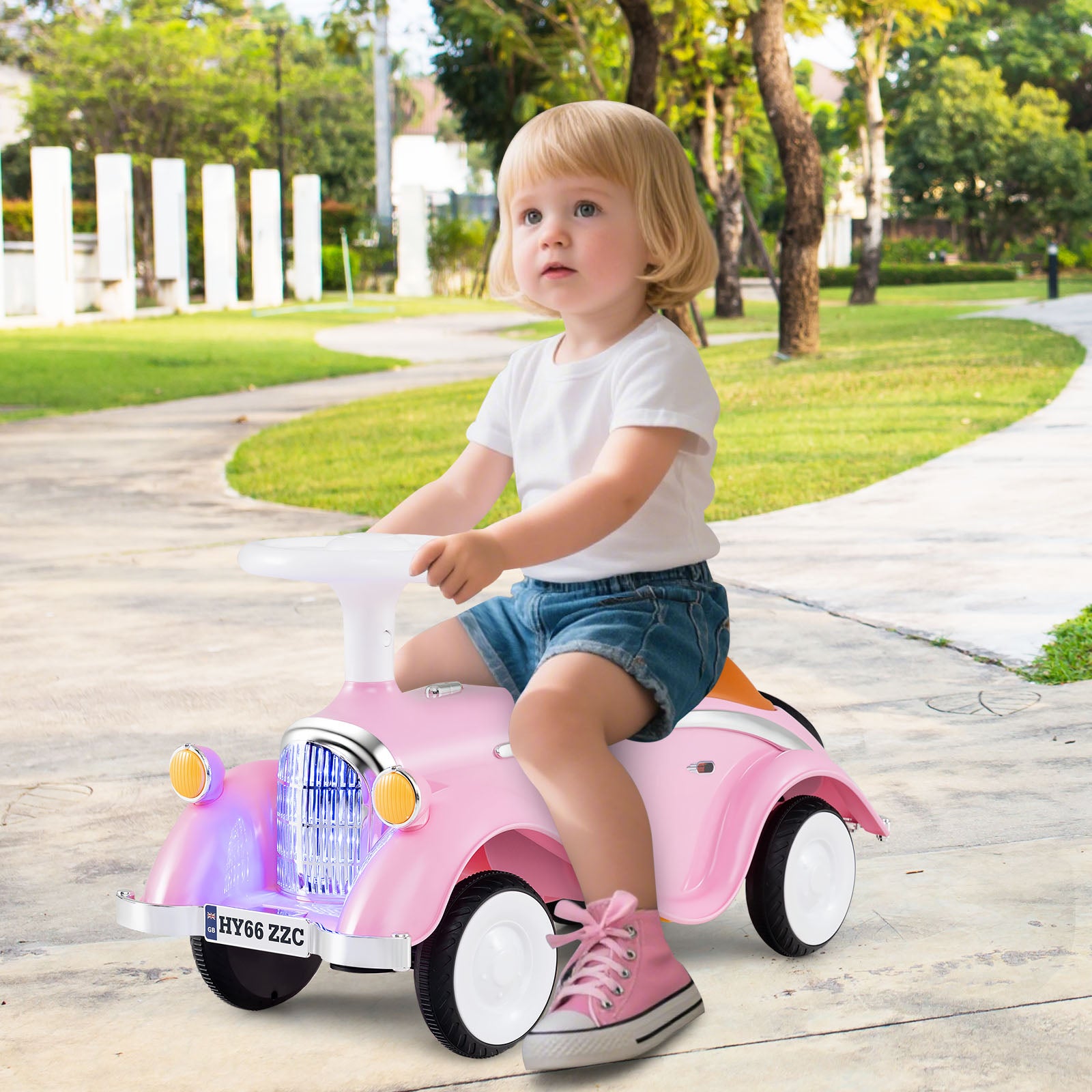 Toddler Ride on Toy Classic Sliding Car with Horn and LED Headlight, Pink Push & Pedal Ride On Toys at Gallery Canada